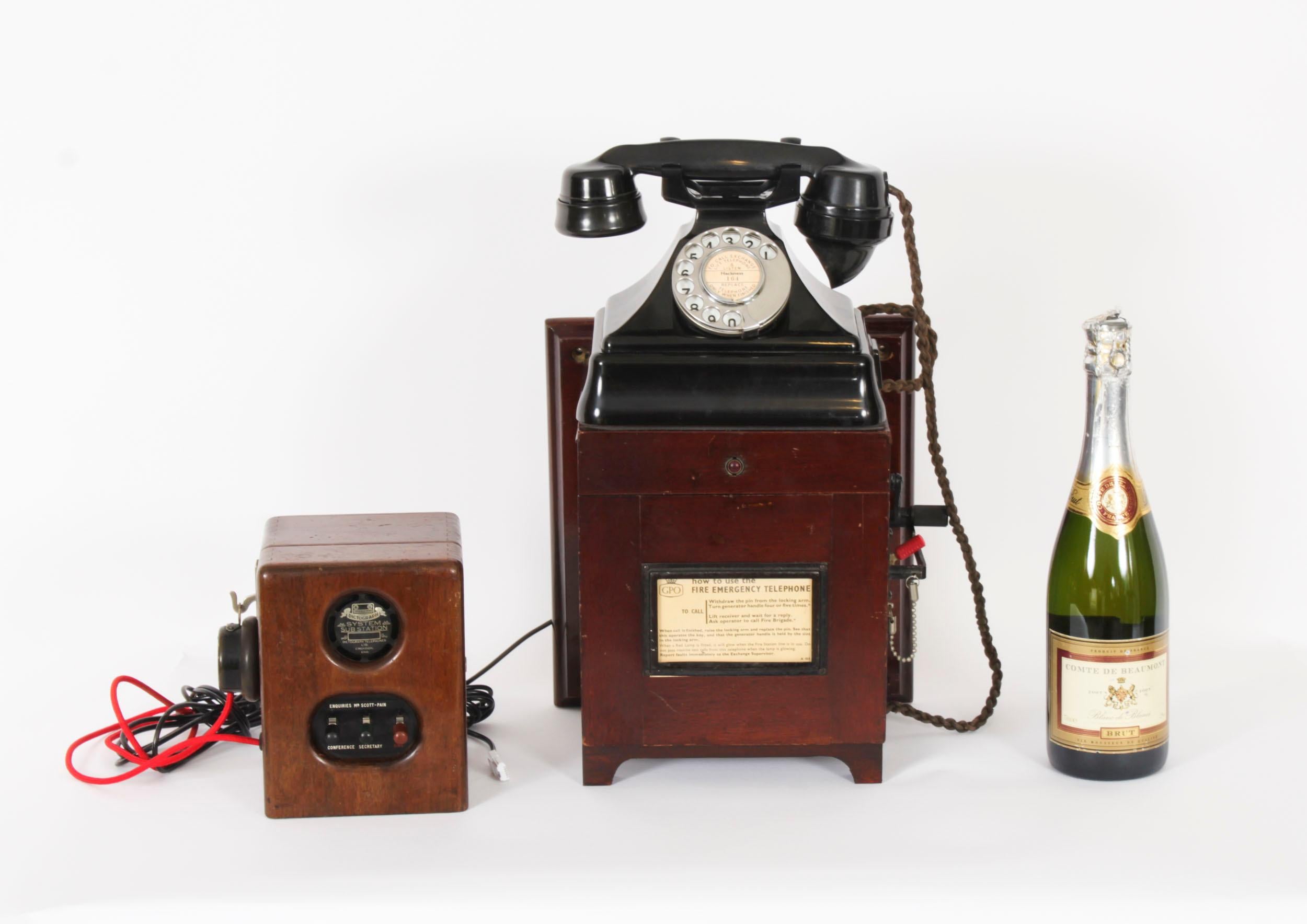 Vintage Black Bakelite Rotary Wall Cradle Telephone & Dictograph 1940s For Sale 7