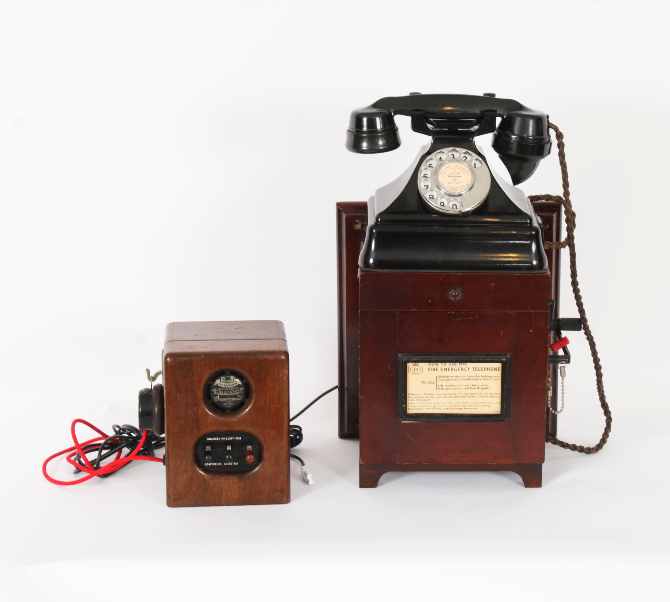 Vintage Black Bakelite Rotary Wall Cradle Telephone & Dictograph 1940s For Sale 8