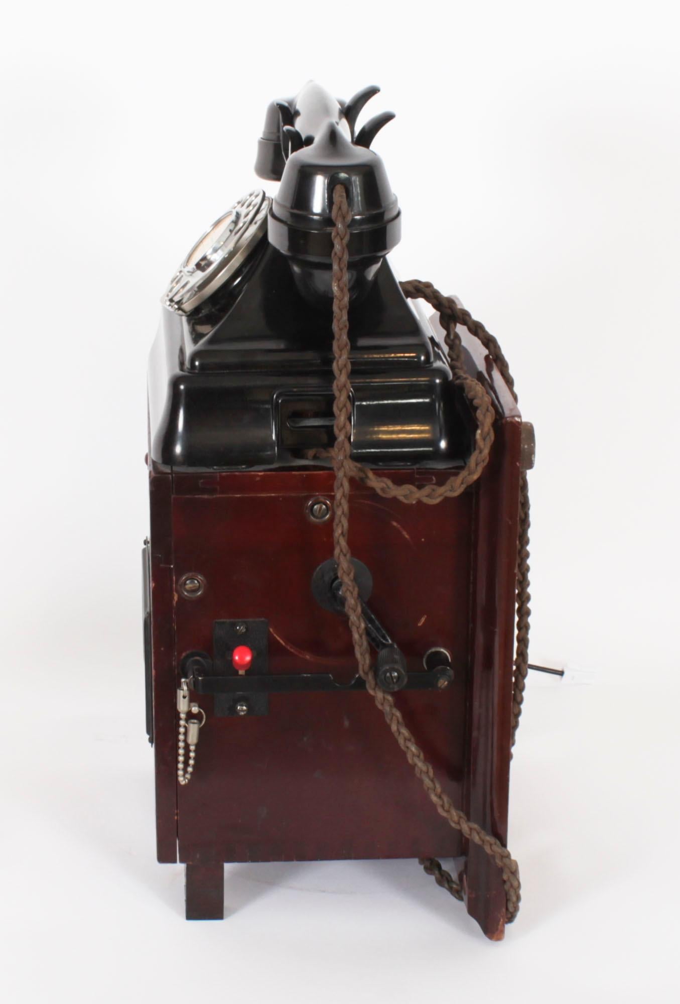 Other Vintage Black Bakelite Rotary Wall Cradle Telephone & Dictograph 1940s For Sale