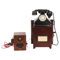 Vintage Black Bakelite Rotary Wall Cradle Telephone & Dictograph 1940s