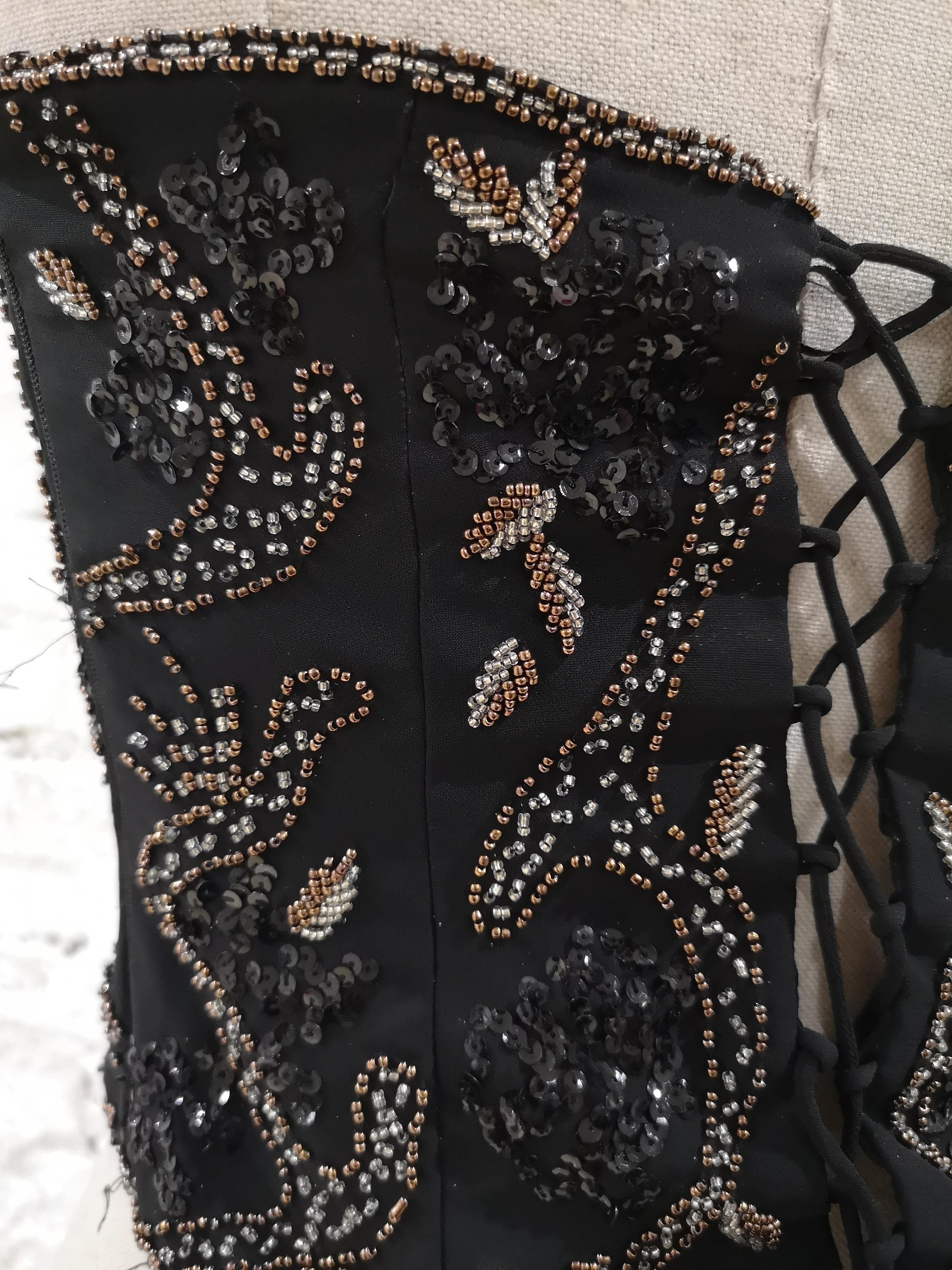 Vintage black beads corset  In Good Condition In Capri, IT
