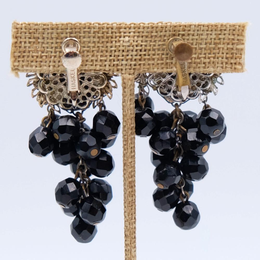 Women's or Men's Vintage Black Beads Miriam Haskell Earrings For Sale
