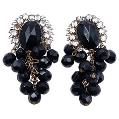 Vintage Black Beads Miriam Haskell Earrings