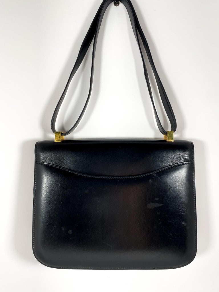 Vintage Black Box Calf Leather Hermès Constance 23cm Bag In Good Condition For Sale In Annapolis, MD