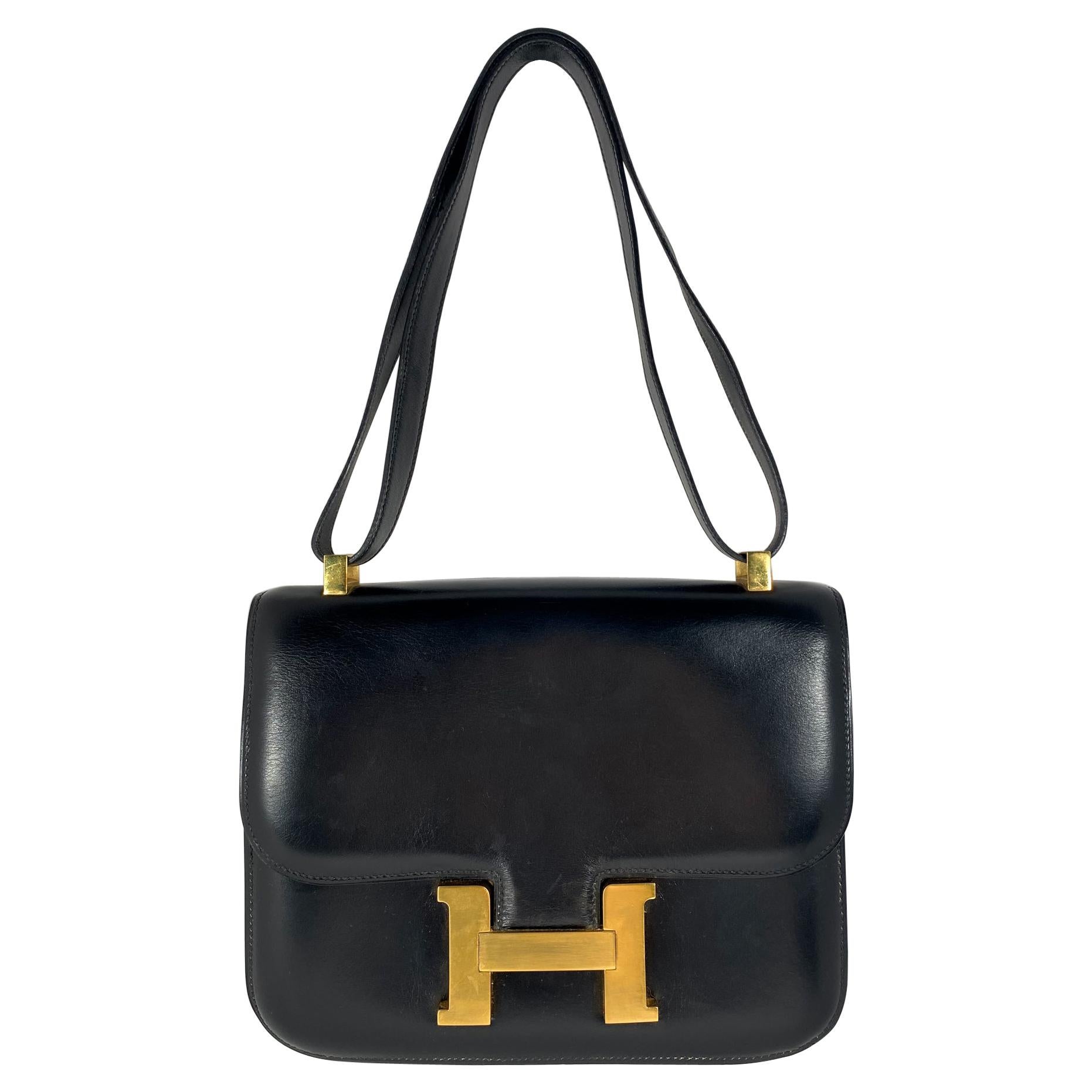 Vintage Black Box Calf Leather Hermès Constance 23cm Bag