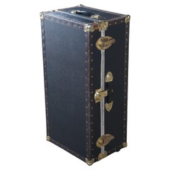 Malle à vapeur Vintage en laiton noir avec tête de clou Valise Bagages Footlocker