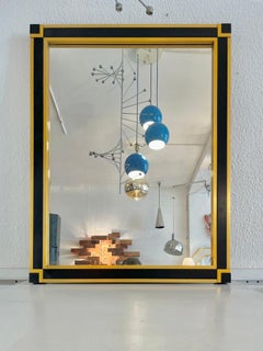 Vintage Black & Brass Wall Mirror by Renato Zevi, Italy ca. 1970s