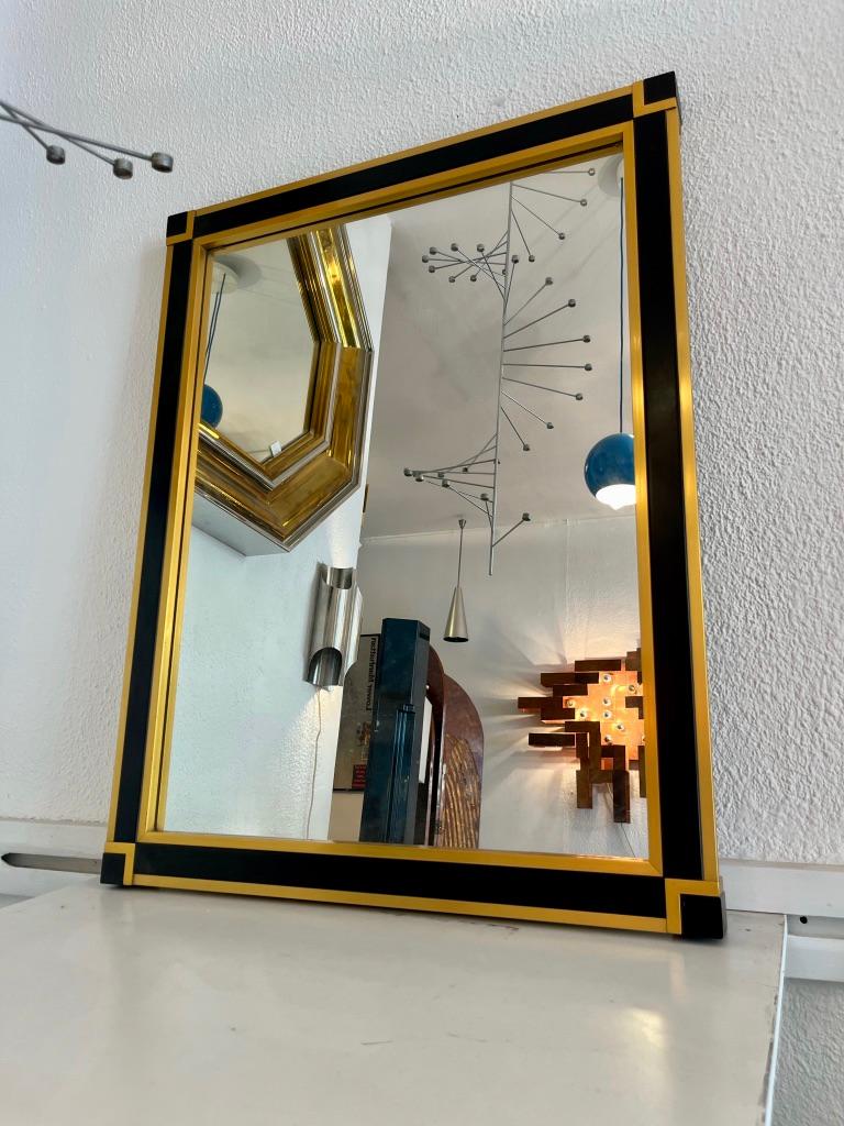 italien Miroir mural vintage noir et laiton par Renato Zevi, Italie ca. 1970 en vente
