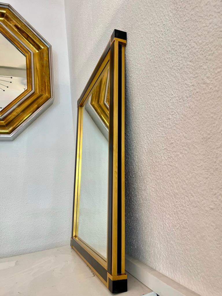 Miroir mural vintage noir et laiton par Renato Zevi, Italie ca. 1970 Bon état - En vente à Geneva, CH