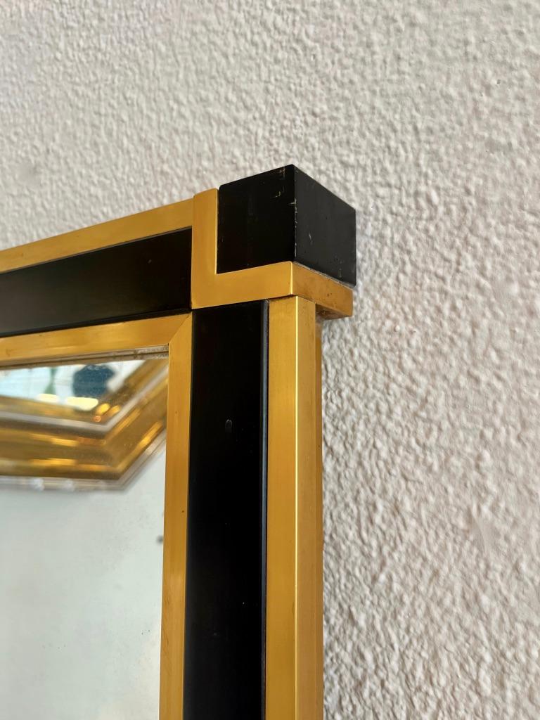 Fin du 20e siècle Miroir mural vintage noir et laiton par Renato Zevi, Italie ca. 1970 en vente