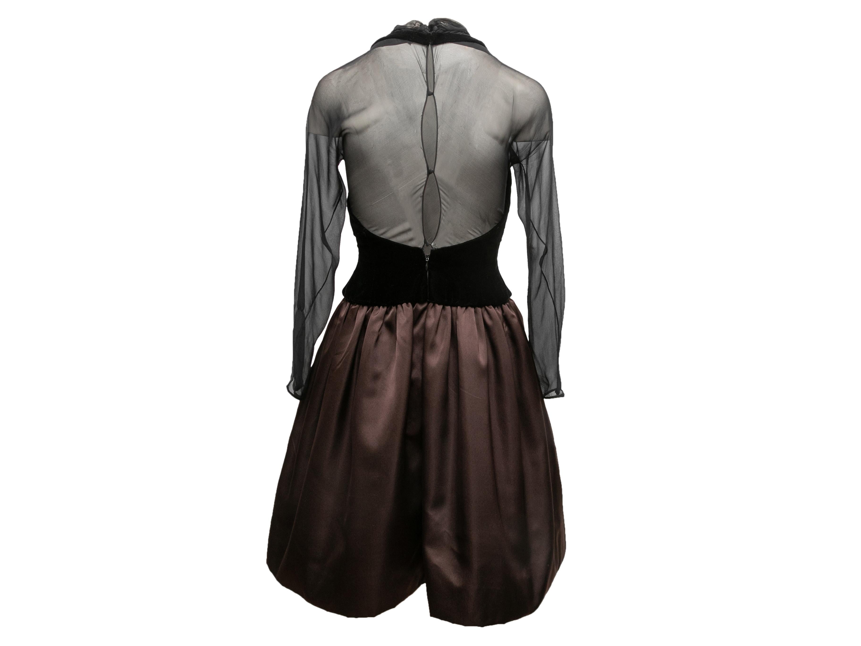 Vintage Black & Brown Oscar de la Renta Cocktail Dress Size US 8 In Good Condition For Sale In New York, NY