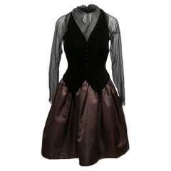 Vintage Black & Brown Oscar de la Renta Cocktail Dress Size US 8