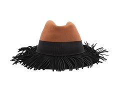 Vintage Black & Brown Yves Saint Laurent Felt Fringe Hat Size 57