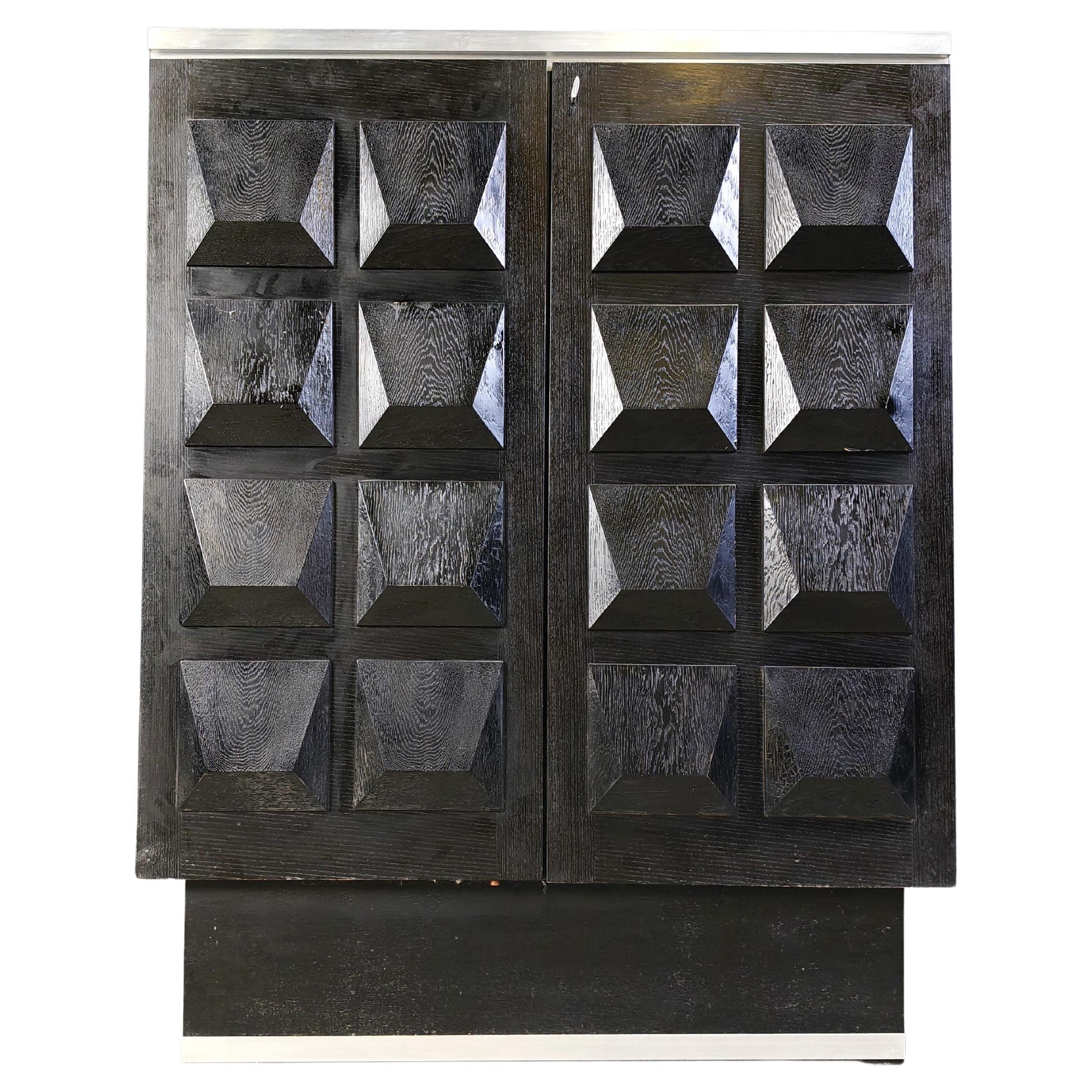 Schwarzer brutalistischer Barschrank Vintage, 1970er Jahre