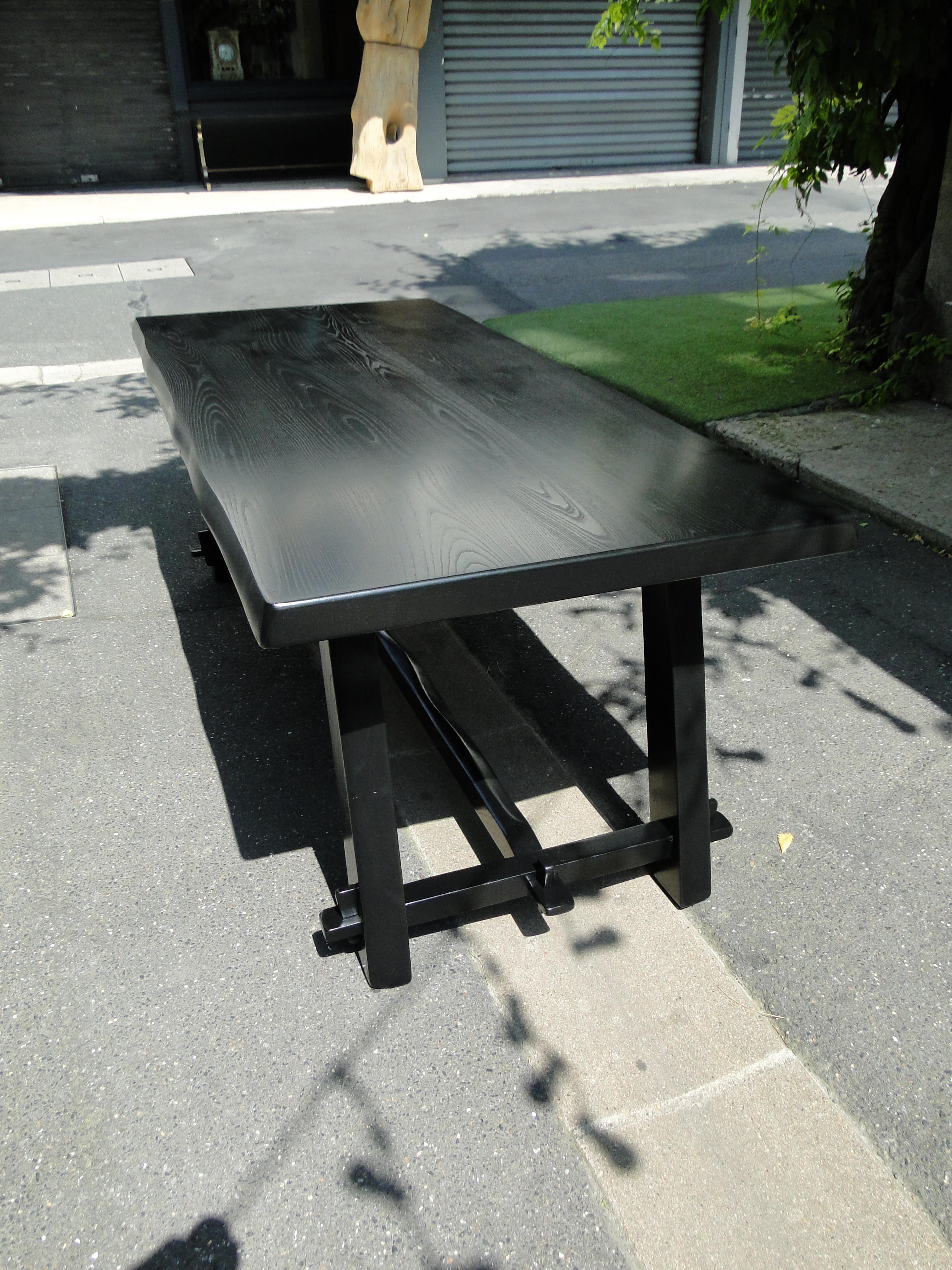 French Olavi Hanninen  Vintage Black Brutalist Table in Elm  For Sale