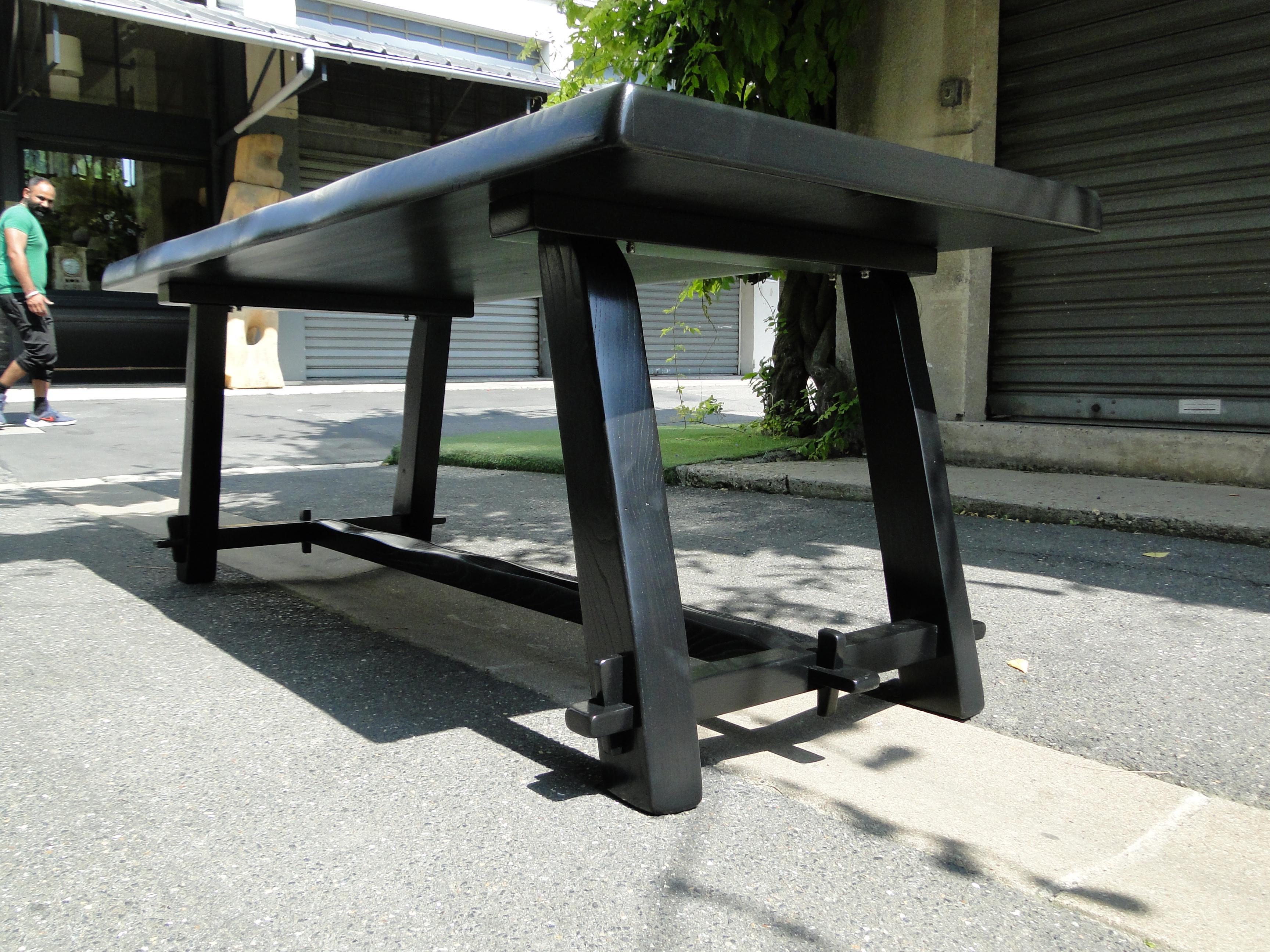 French Olavi Hanninen  Vintage Black Brutalist Table in Elm For Sale