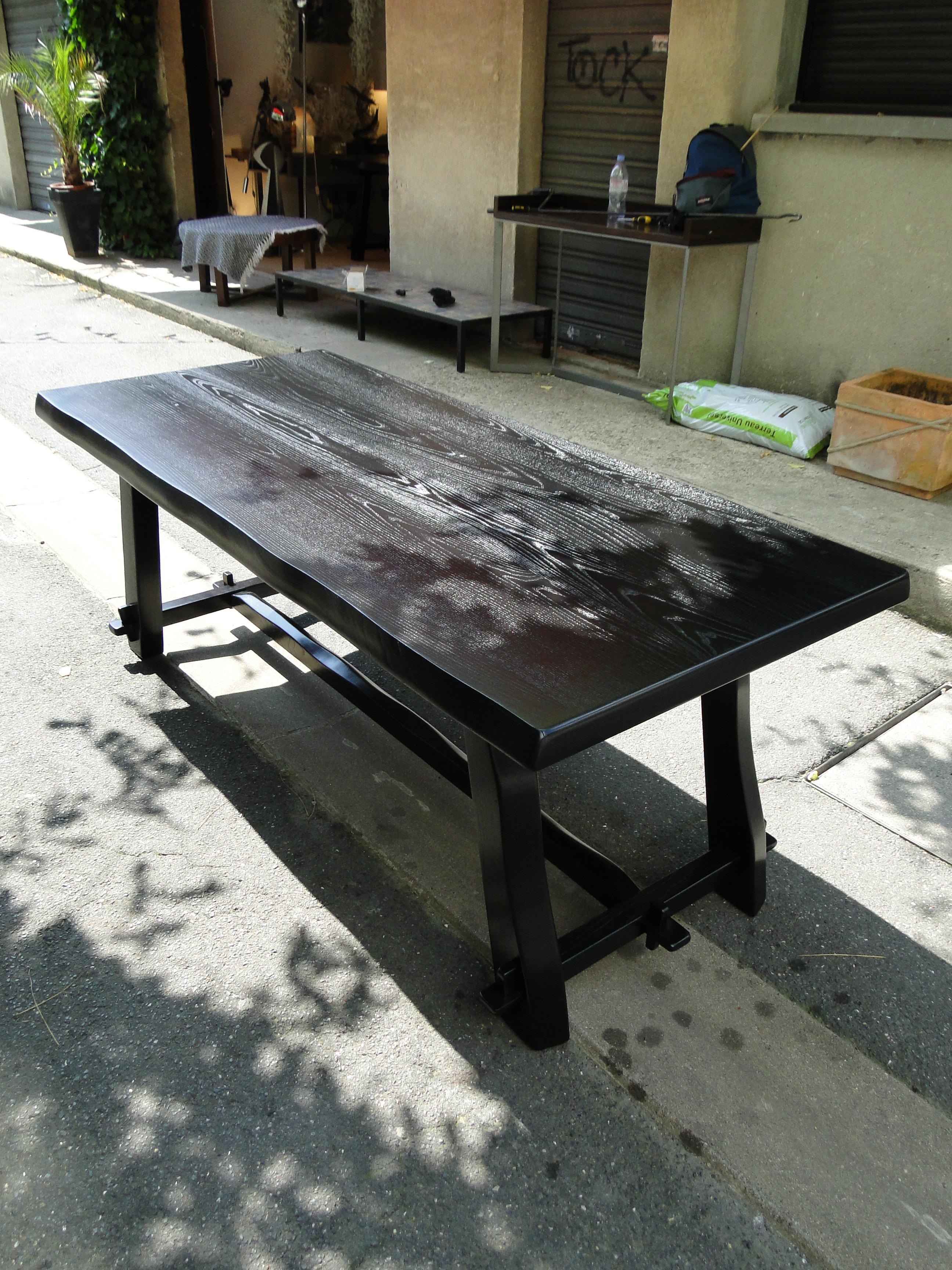 Olavi Hanninen  Vintage Black Brutalist Table in Elm In Good Condition For Sale In Lège Cap Ferret, FR