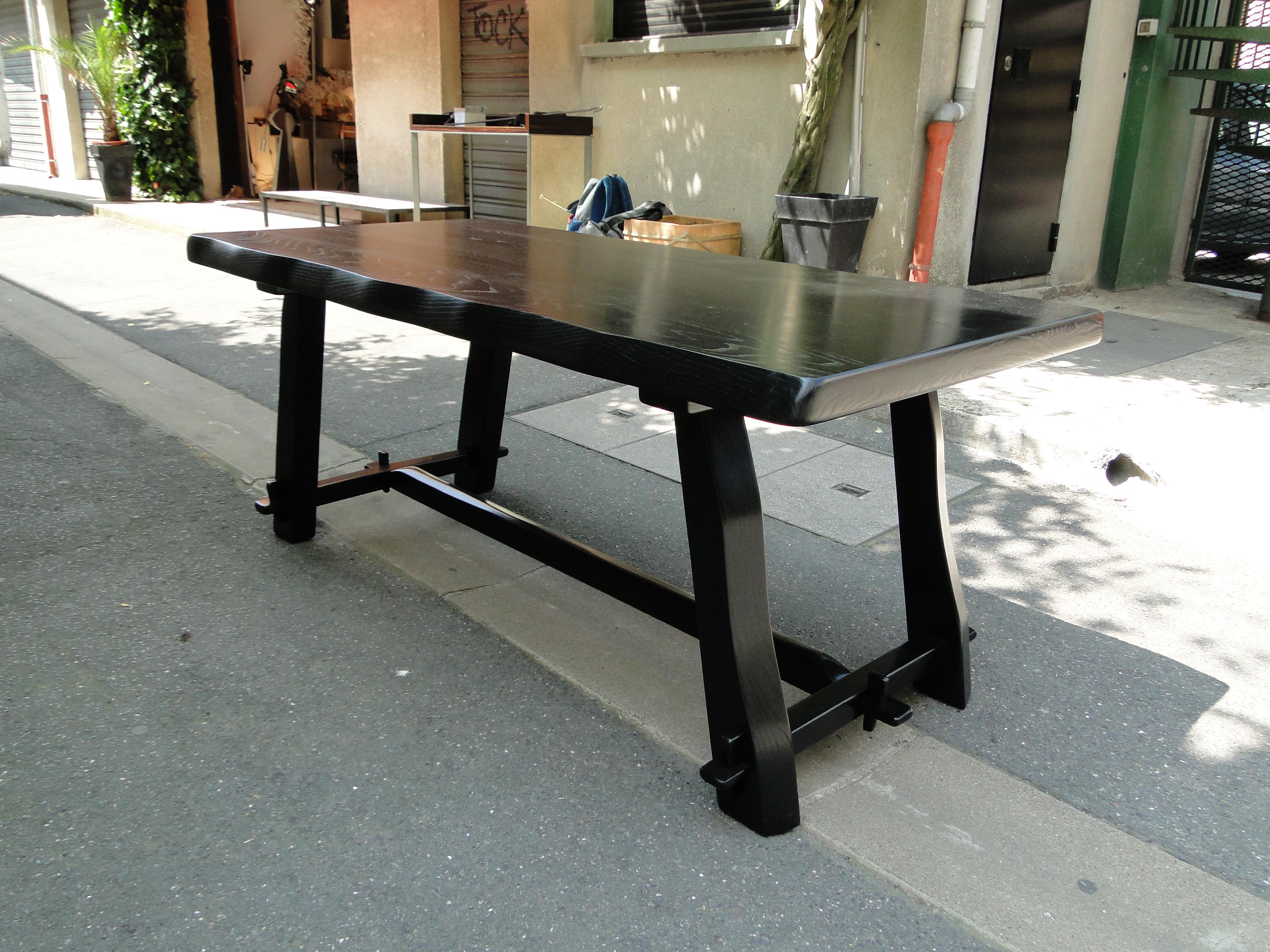 French Olavi Hanninen  Vintage Black Brutalist Table Desk in Elm  For Sale