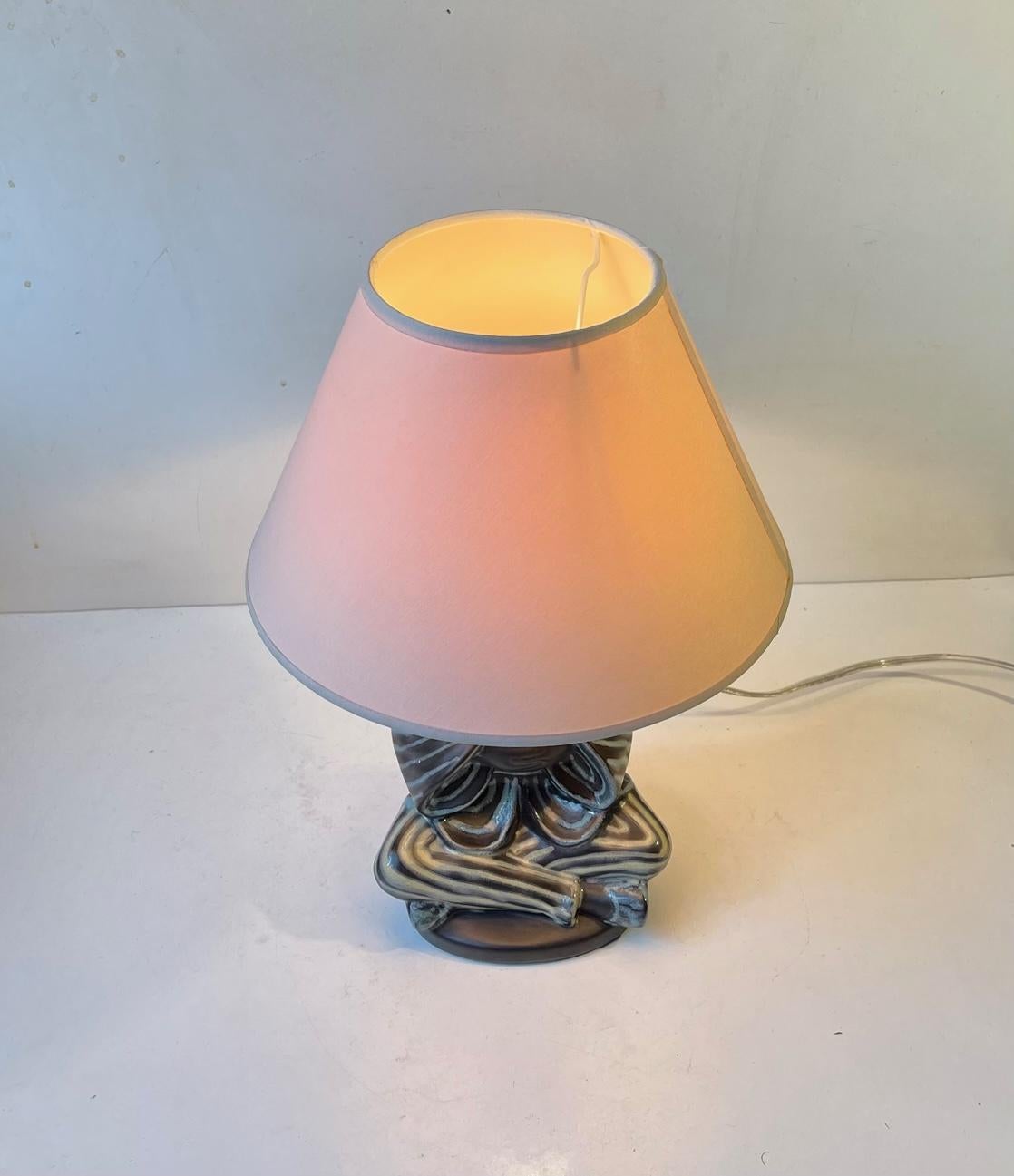 Glazed Vintage Black Buddha Table Lamp with Pastel Glazes by Søholm, Danish 1960s For Sale