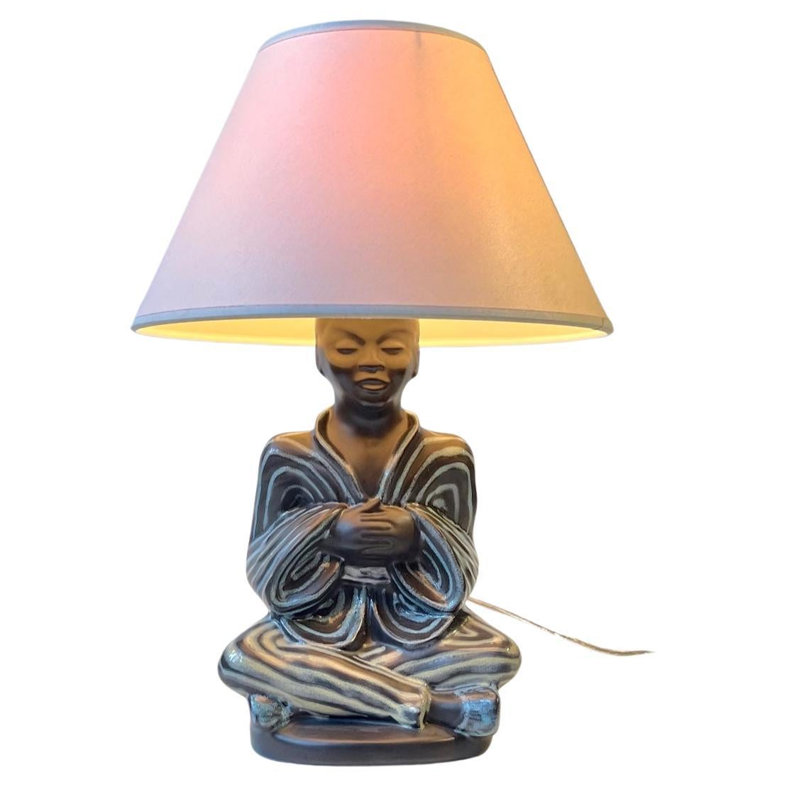 Vintage Black Buddha Table Lamp with Pastel Glazes by Søholm, Danish 1960s For Sale