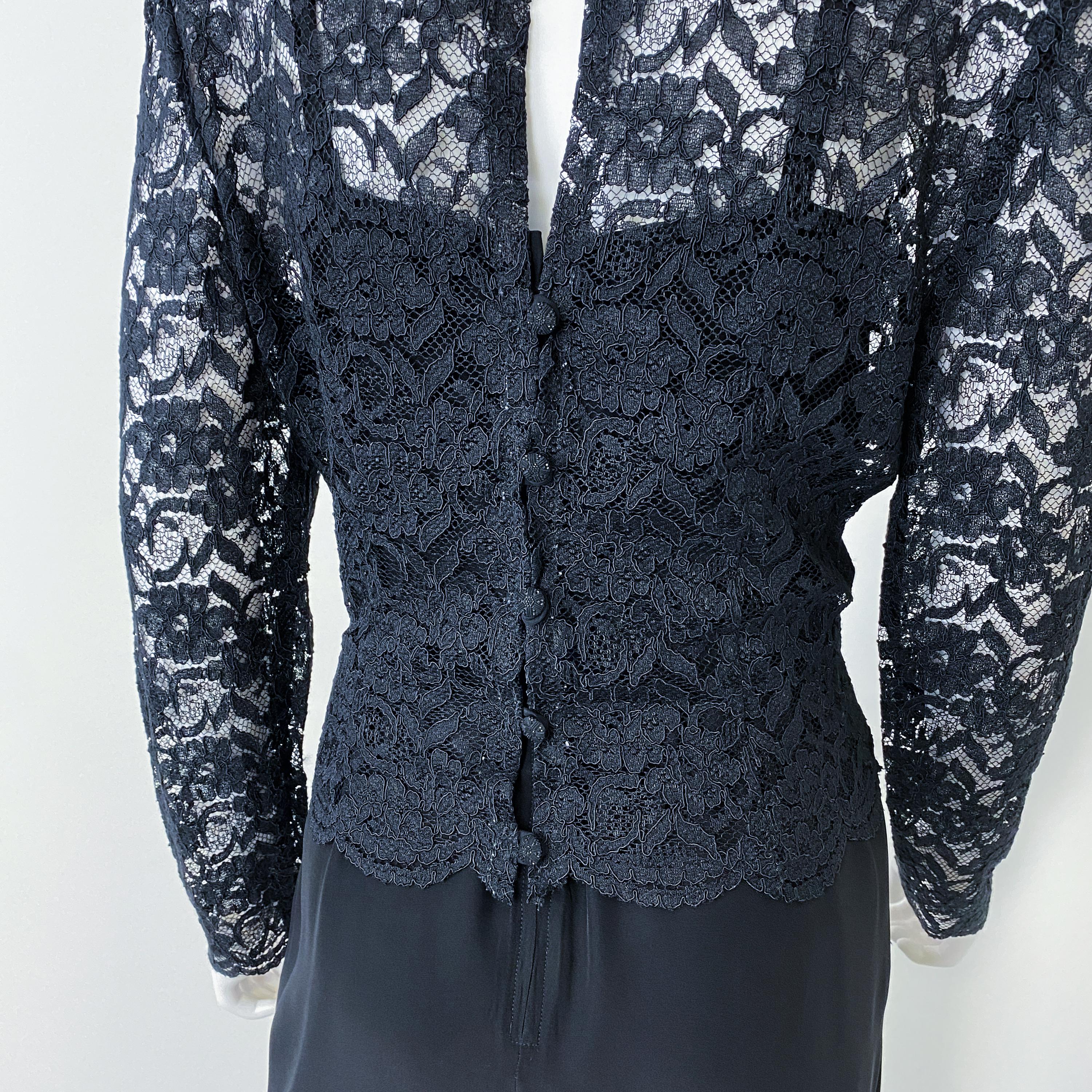 Vintage Black Bustier Evening Dress with Semi Sheer Lace Blouse Size 8 For Sale 6