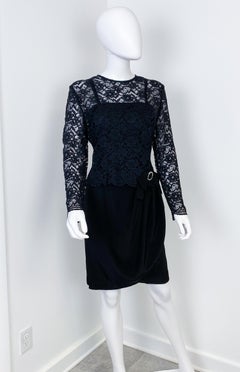 Black Bustier Evening Dress with Semi Sheer Lace Blouse Size 8