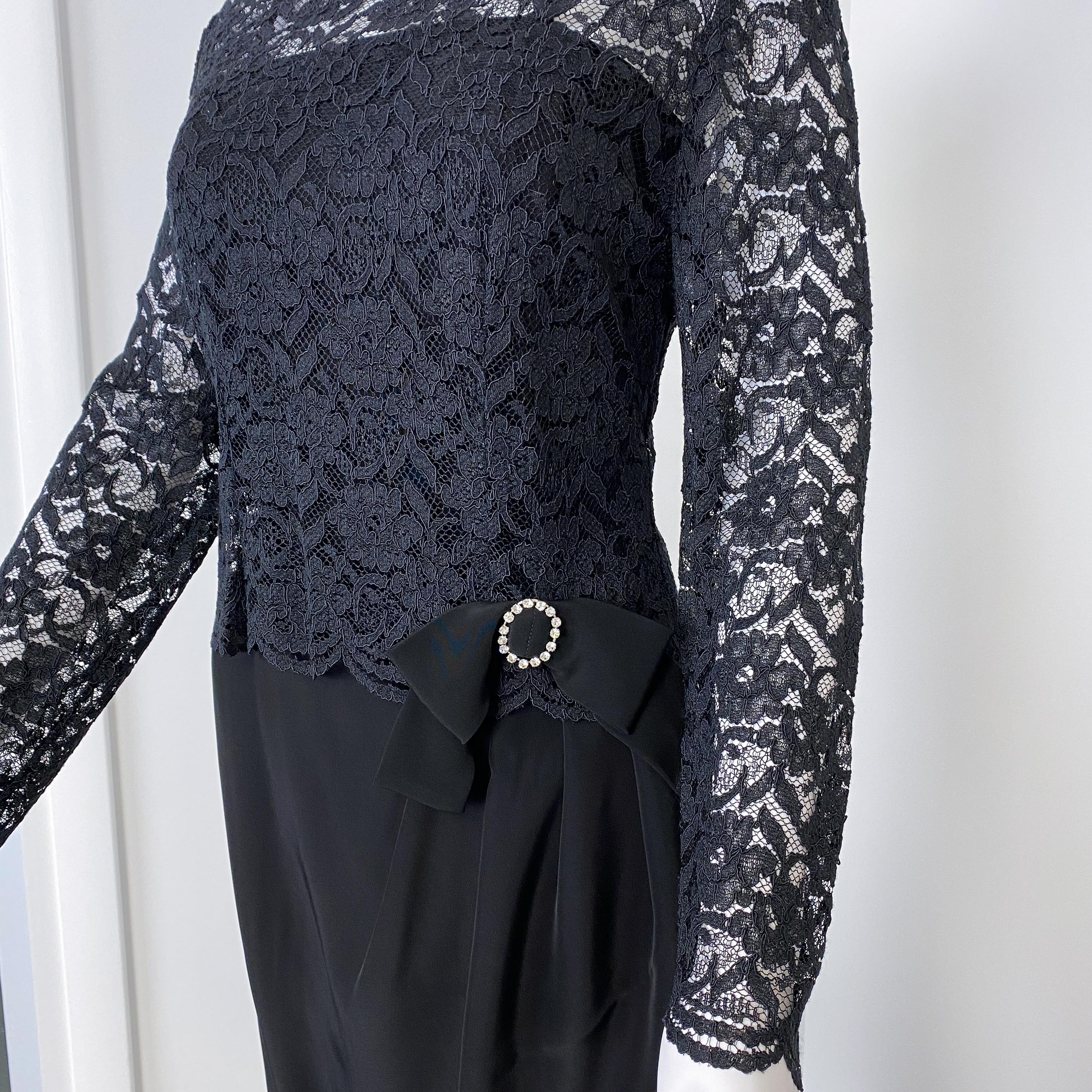 Women's Vintage Black Bustier Evening Dress with Semi Sheer Lace Blouse Size 8 For Sale