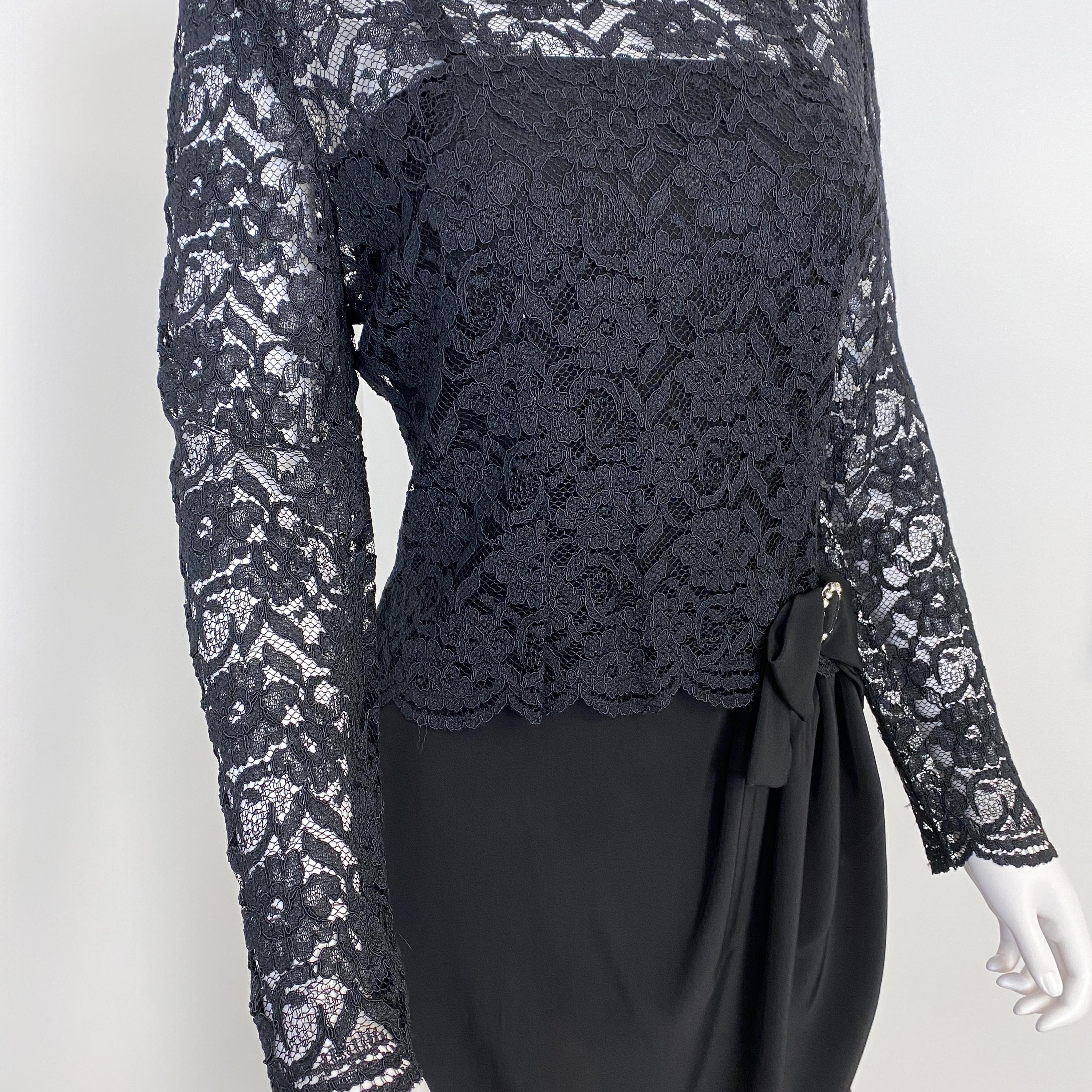 Vintage Black Bustier Evening Dress with Semi Sheer Lace Blouse Size 8 For Sale 1