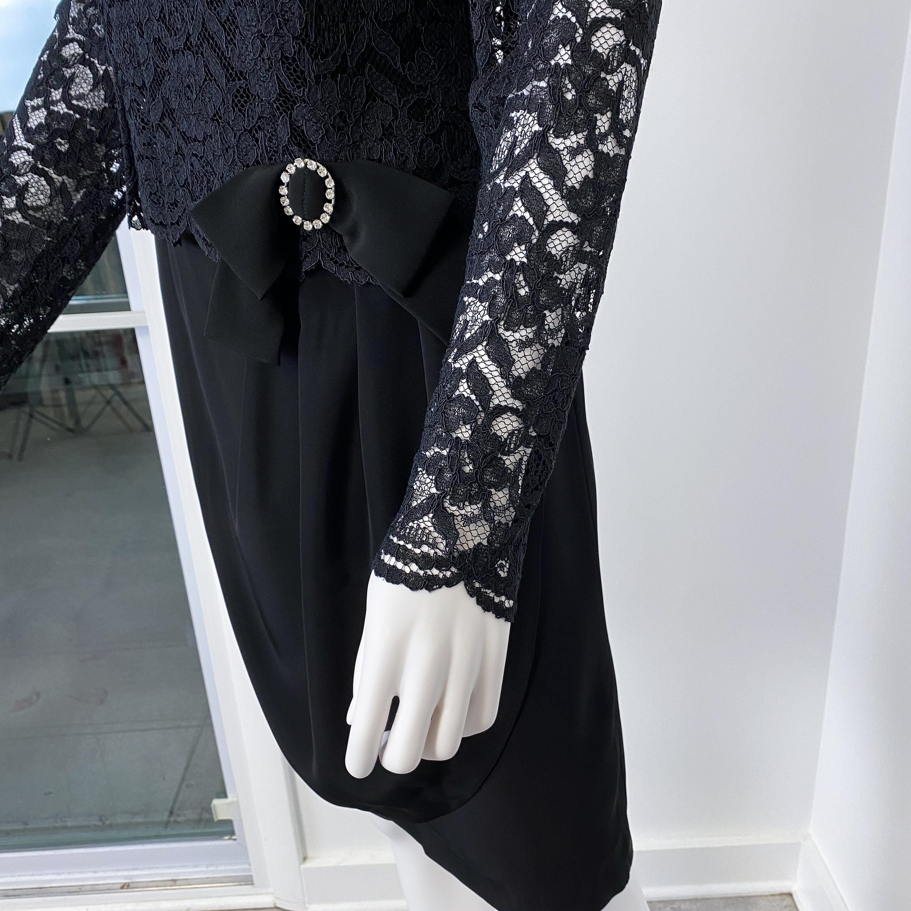 Vintage Black Bustier Evening Dress with Semi Sheer Lace Blouse Size 8 For Sale 2
