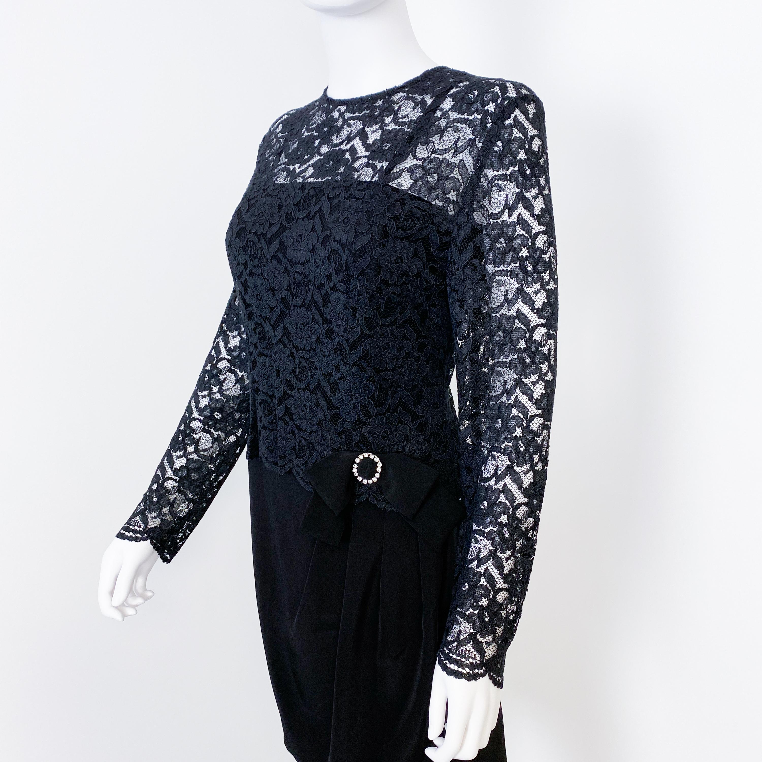 Vintage Black Bustier Evening Dress with Semi Sheer Lace Blouse Size 8 For Sale 4
