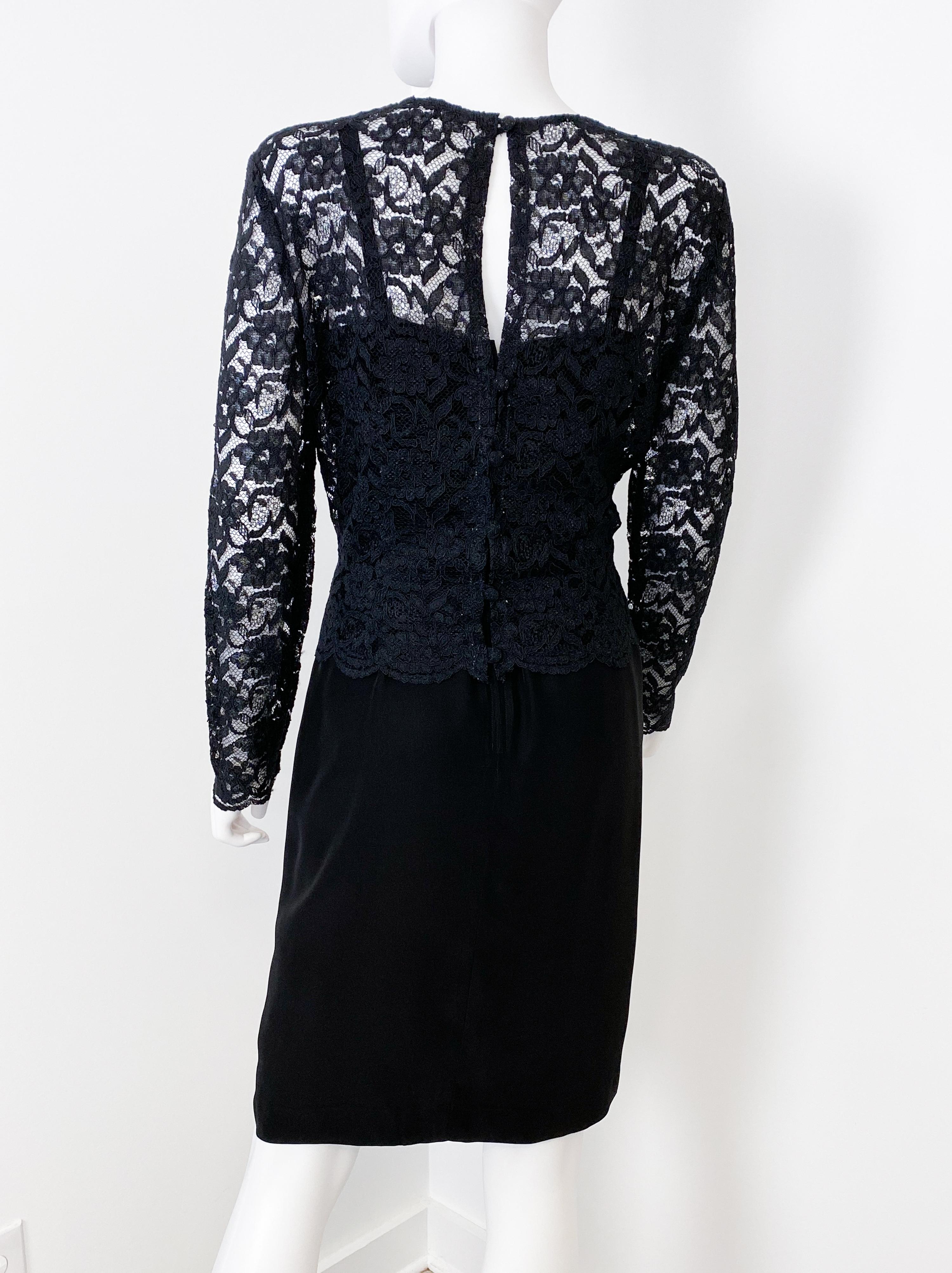 Vintage Black Bustier Evening Dress with Semi Sheer Lace Blouse Size 8 For Sale 5
