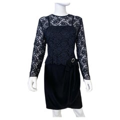 Vintage Black Bustier Evening Dress with Semi Sheer Lace Blouse Size 8