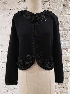 Vintage Women's Black Sequined Cashmere Cardigan Sweater, Size M