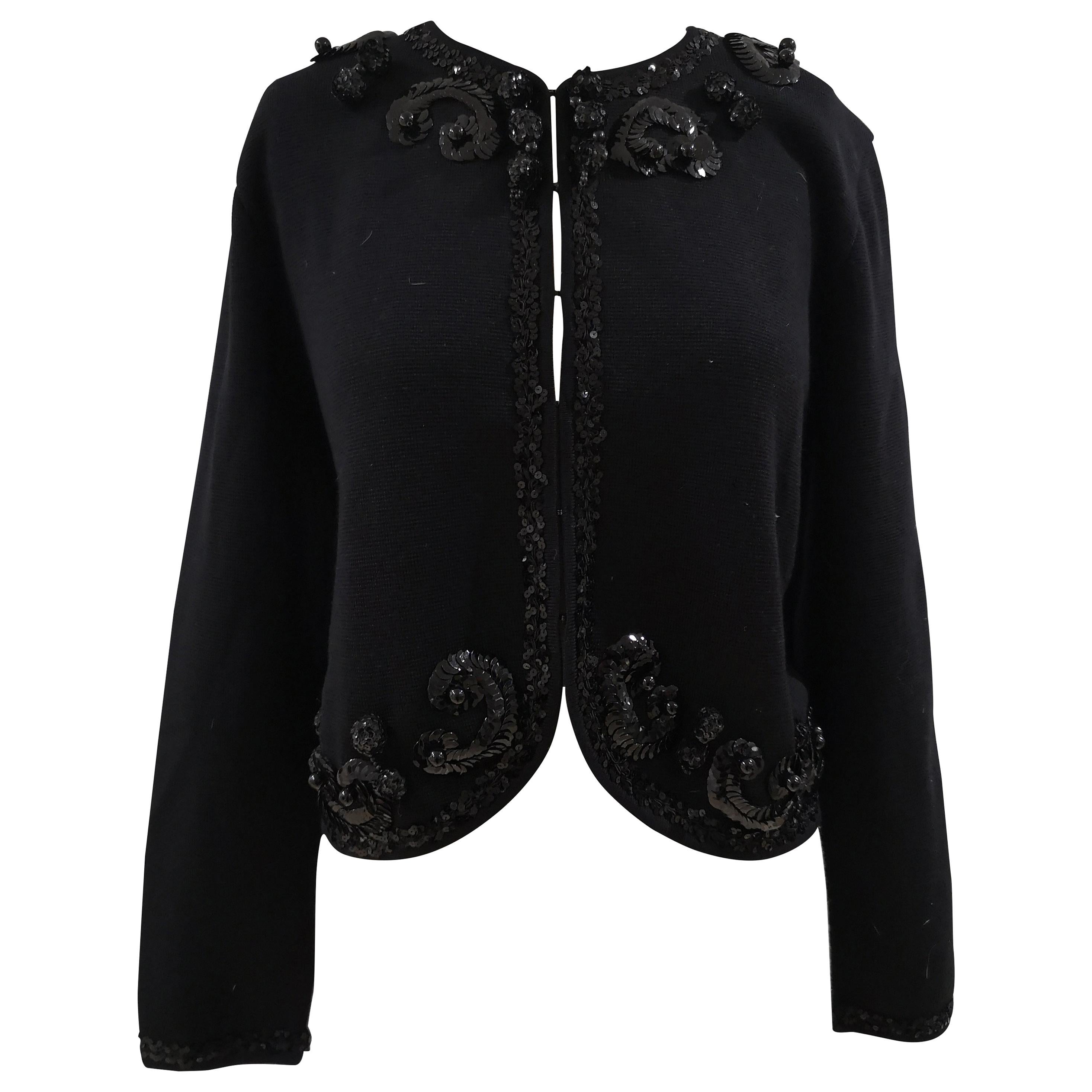 Vintage black cachemire sequins cardigan sweater For Sale