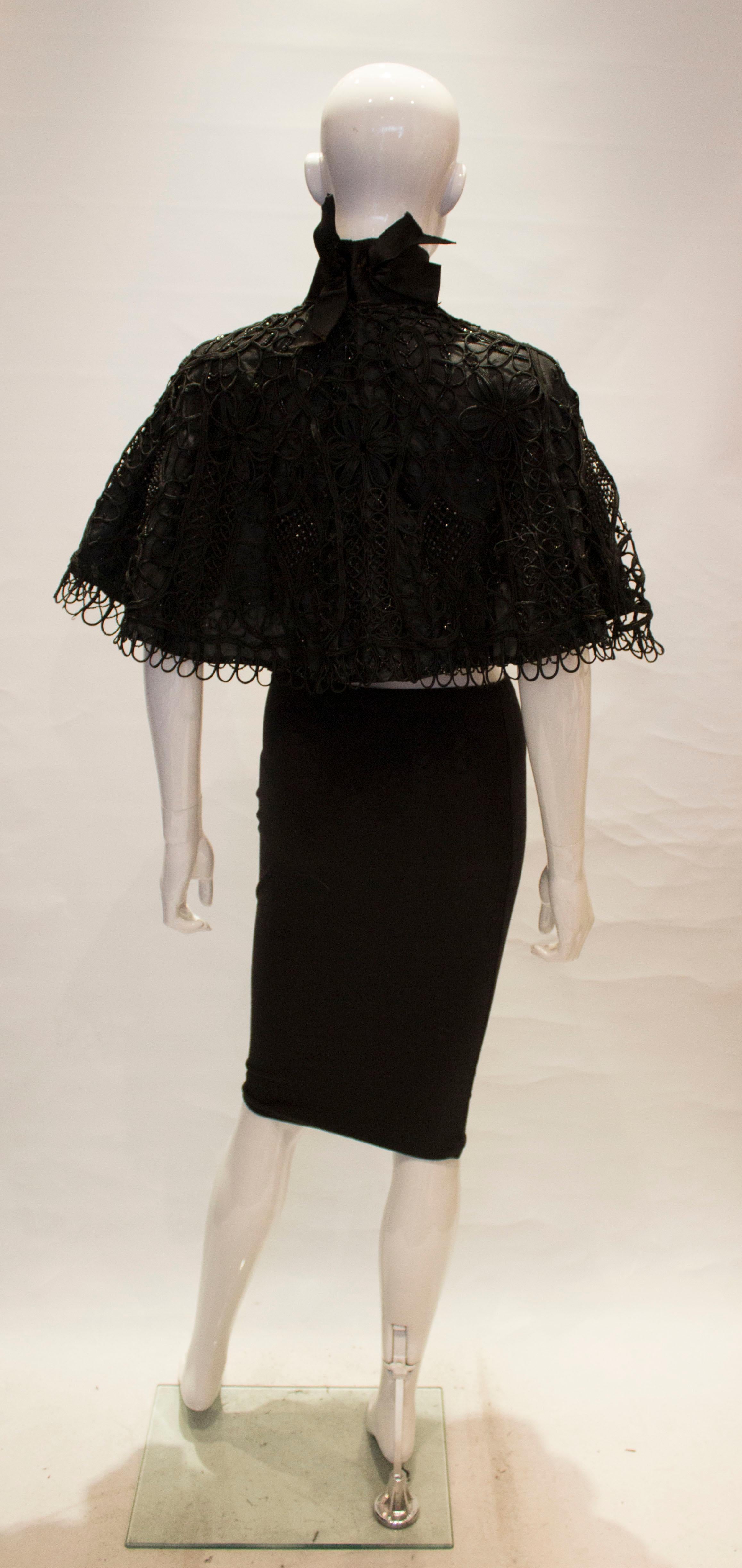 Vintage Black Cape with Bead Detail For Sale 1