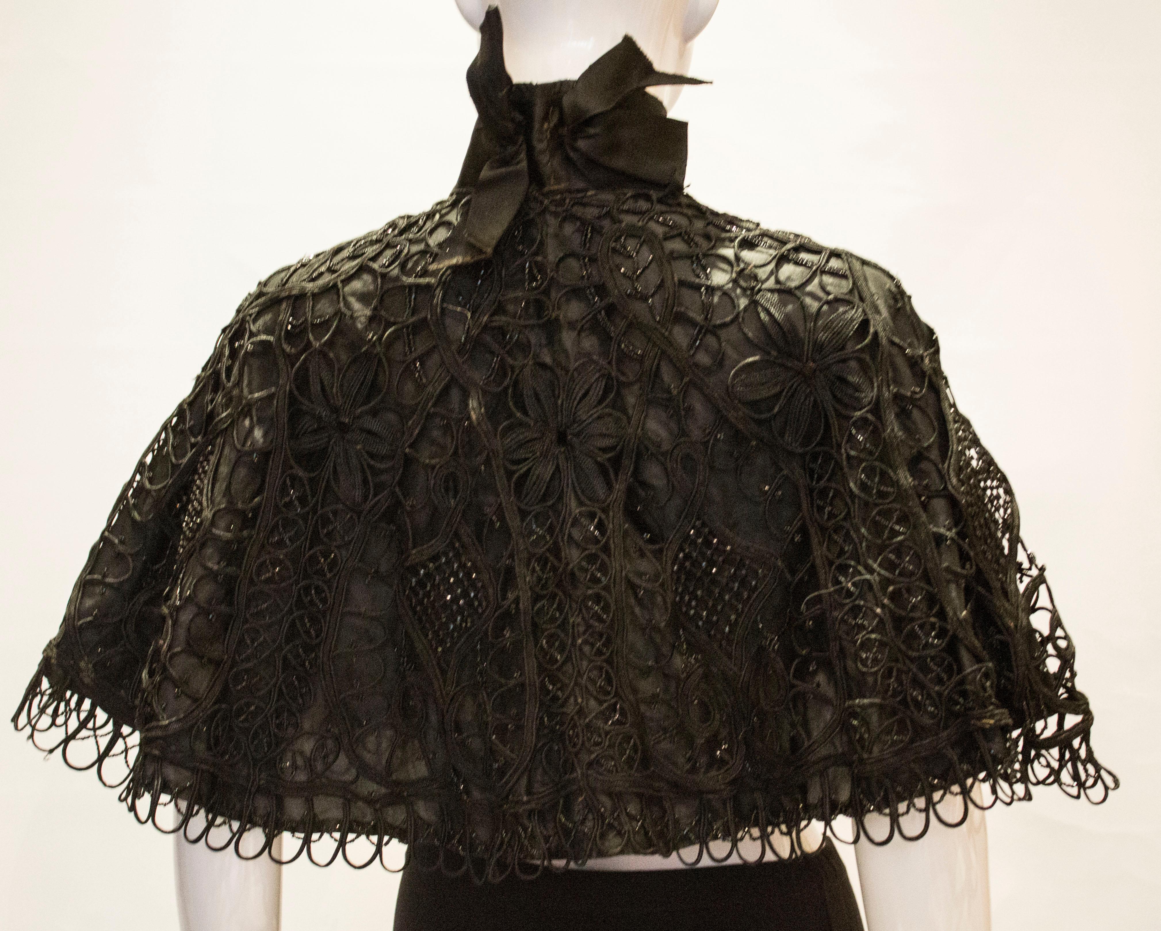 Vintage Black Cape with Bead Detail For Sale 2