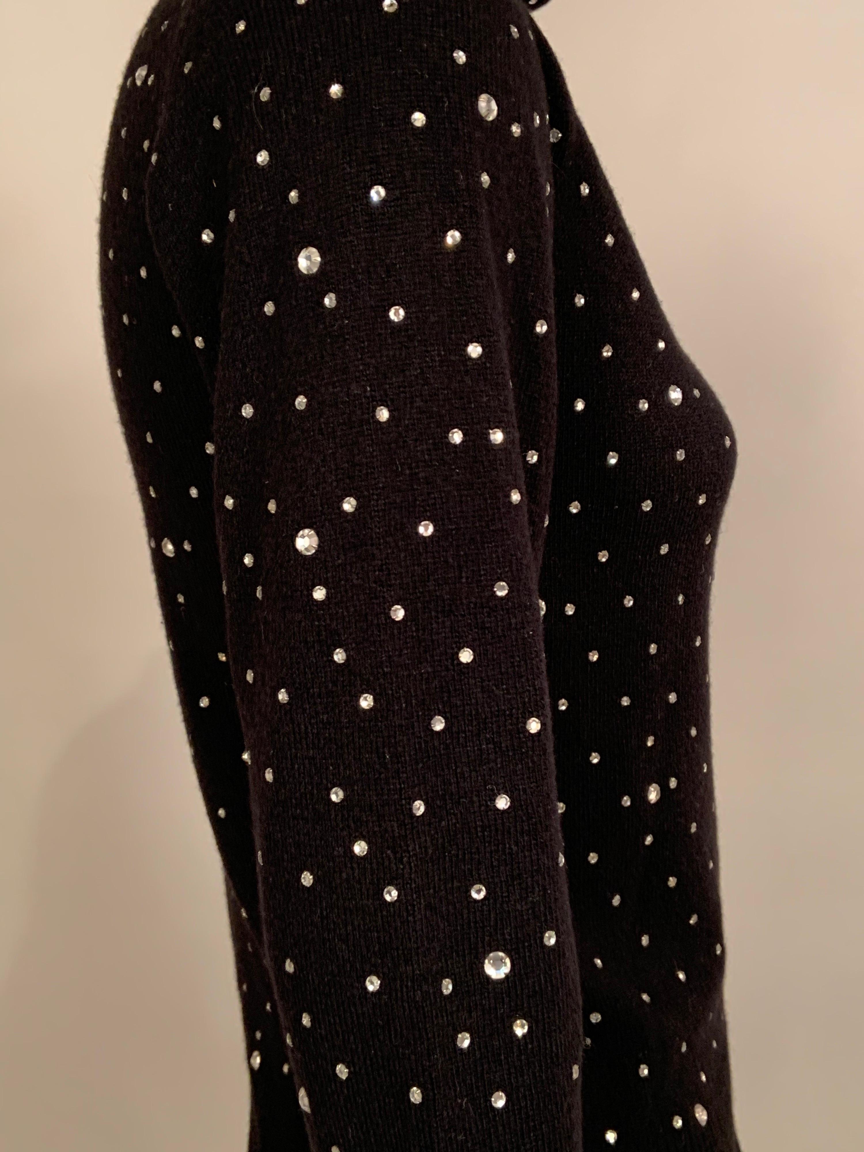 Vintage Black Cashmere Turtleneck Sweater Sparkling with Rhinestone Decoration In Excellent Condition In New Hope, PA