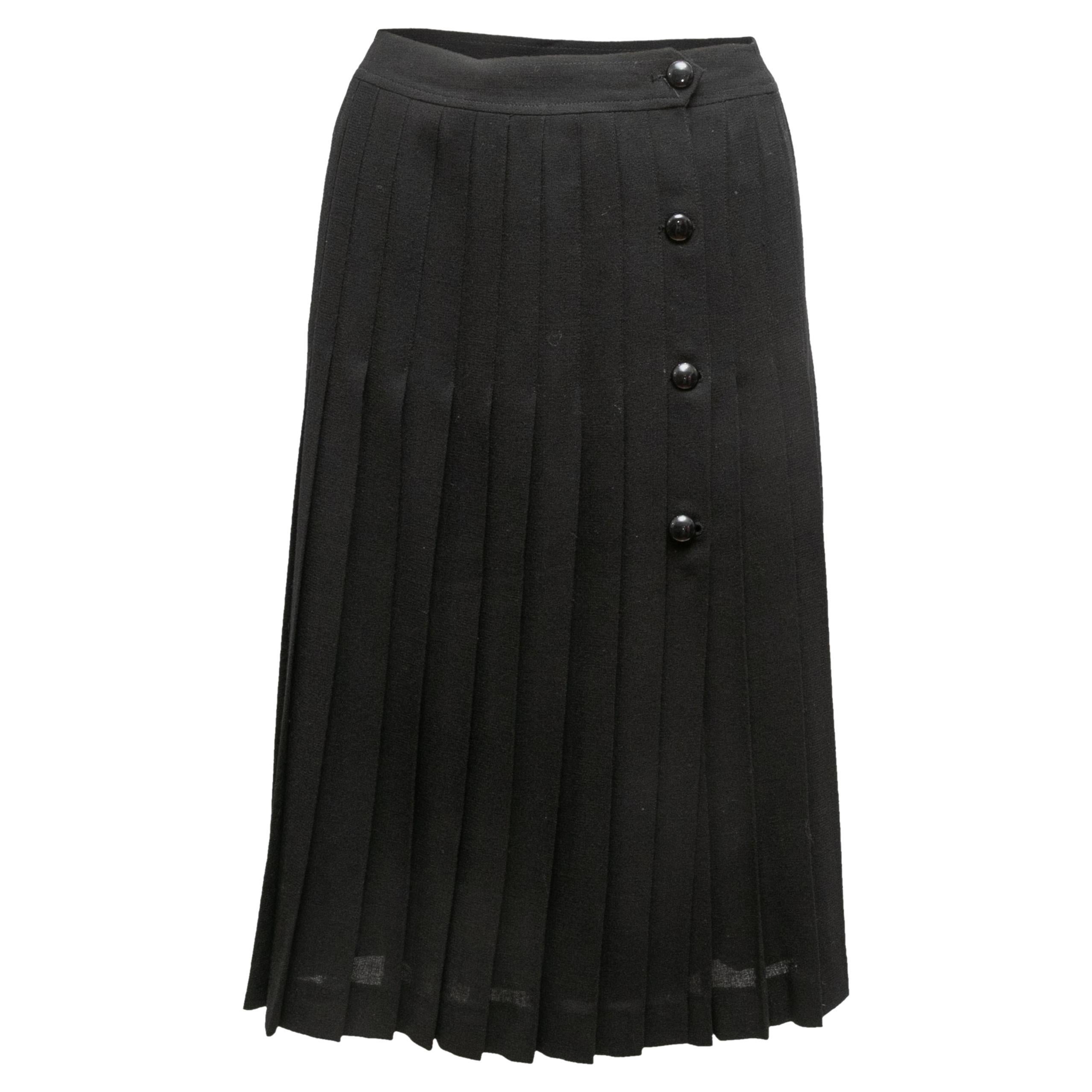 Vintage Black Celine Wool Pleated Skirt