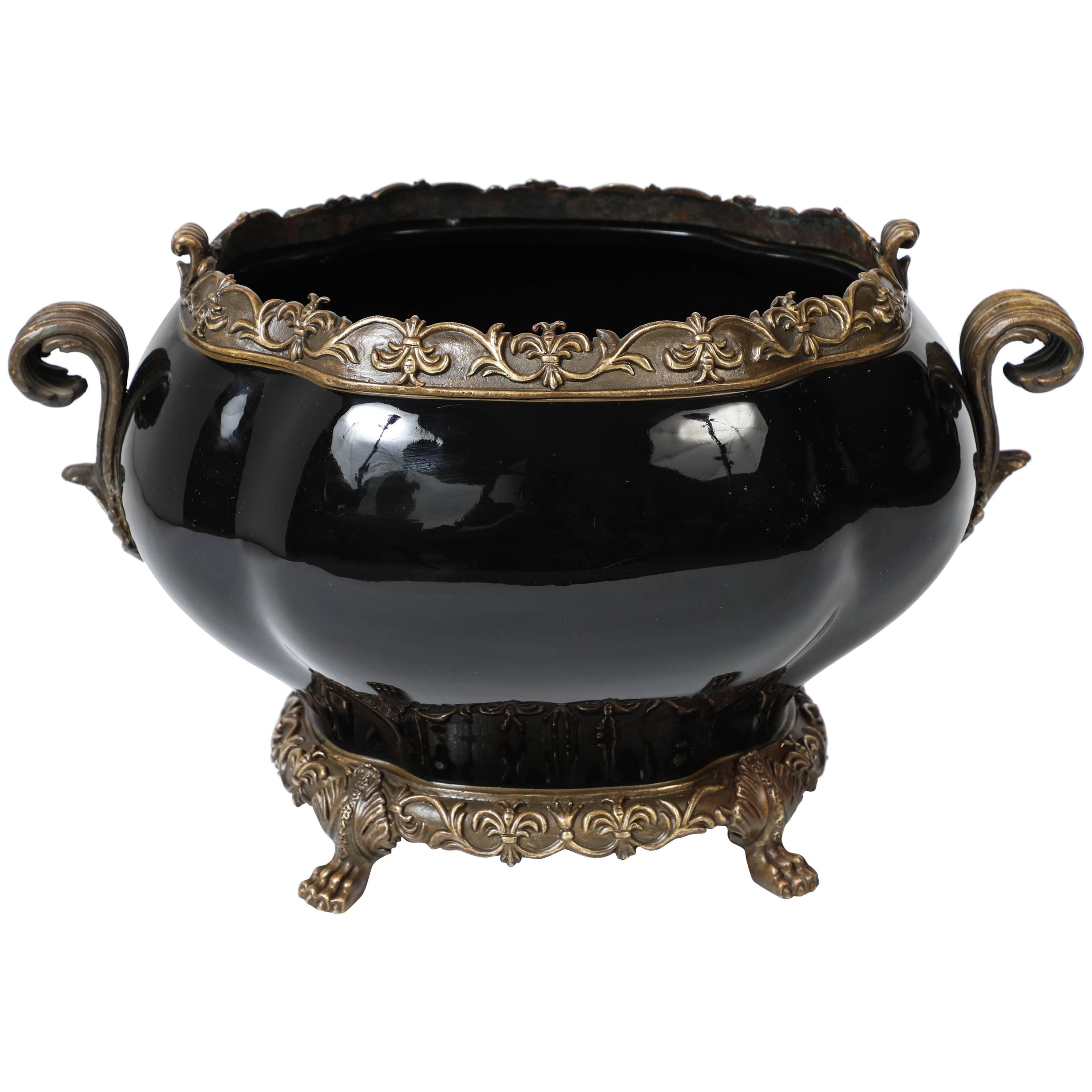 Vintage Black Ceramic and Claw-Footed Compote / Tureen