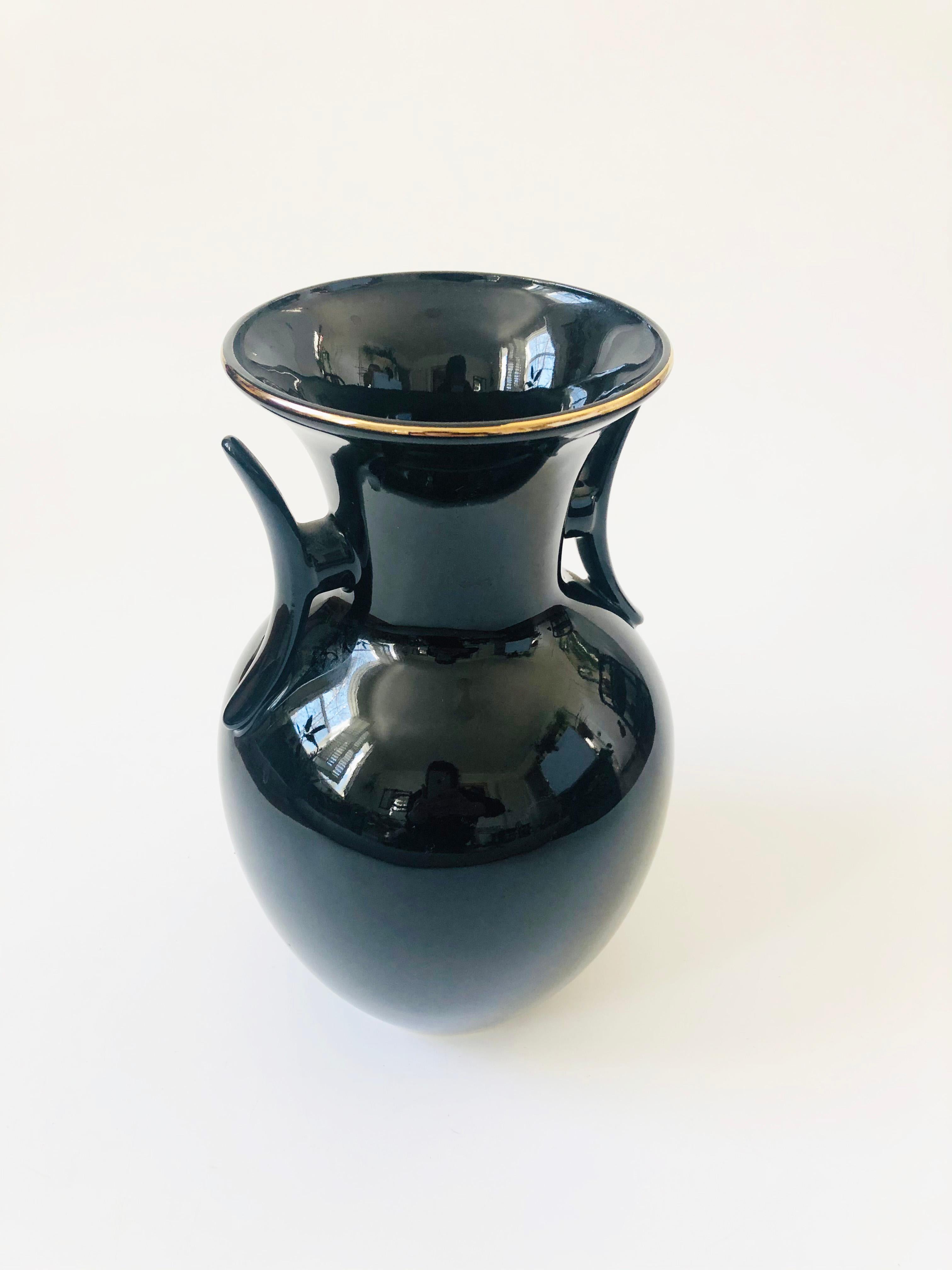 Art Nouveau Vintage Black Ceramic Botanic Vase
