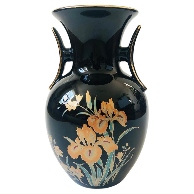 Vintage Black Ceramic Botanic Vase at 1stDibs black vintage vase, vintage black vase