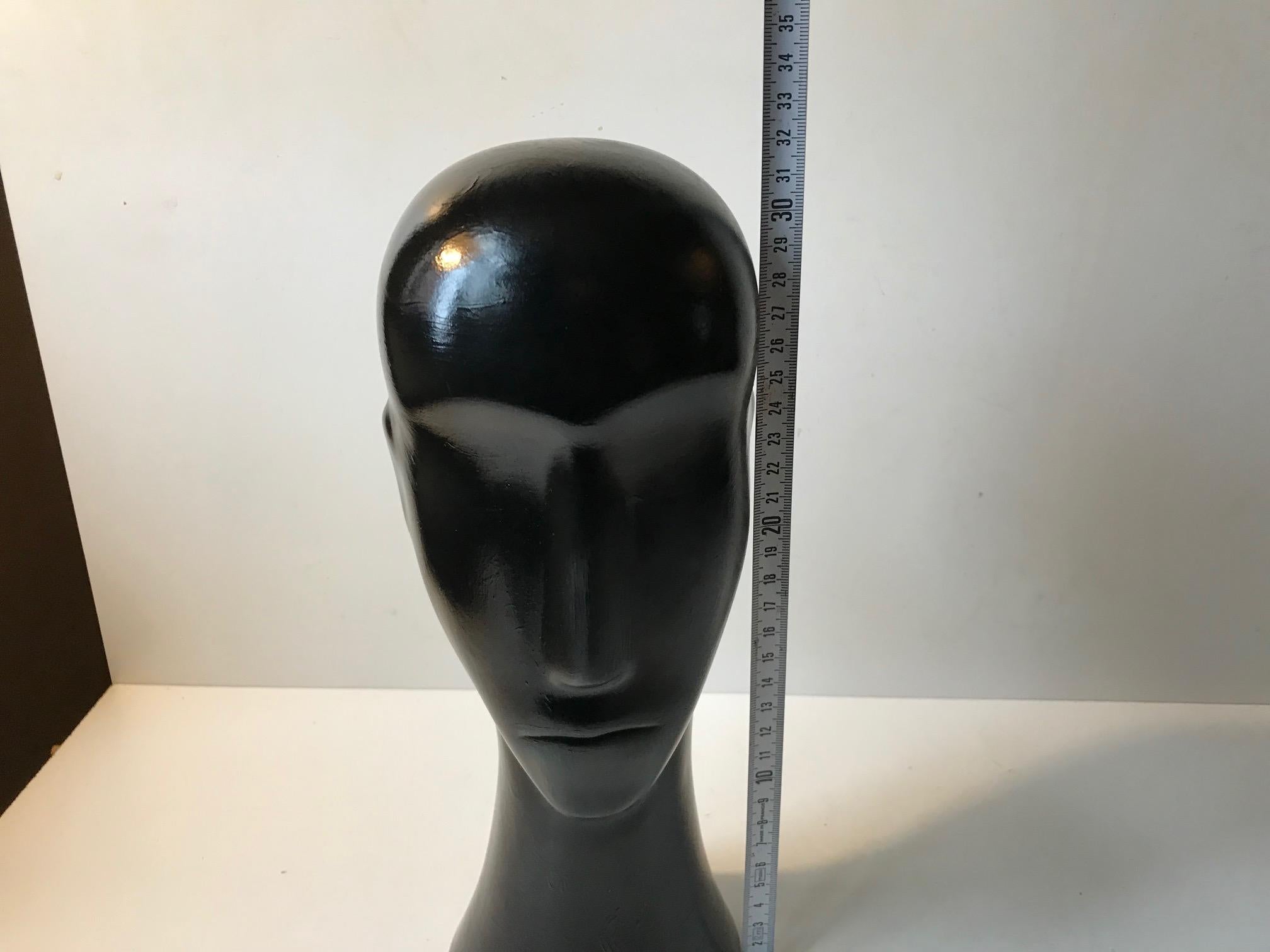 European Vintage Black Ceramic Head Bust Inspired by Amedeo Modigliani, 1980s