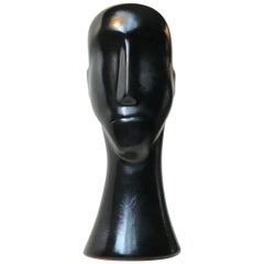 Vintage Black Ceramic Head Bust Inspired by Amedeo Modigliani, 1980s