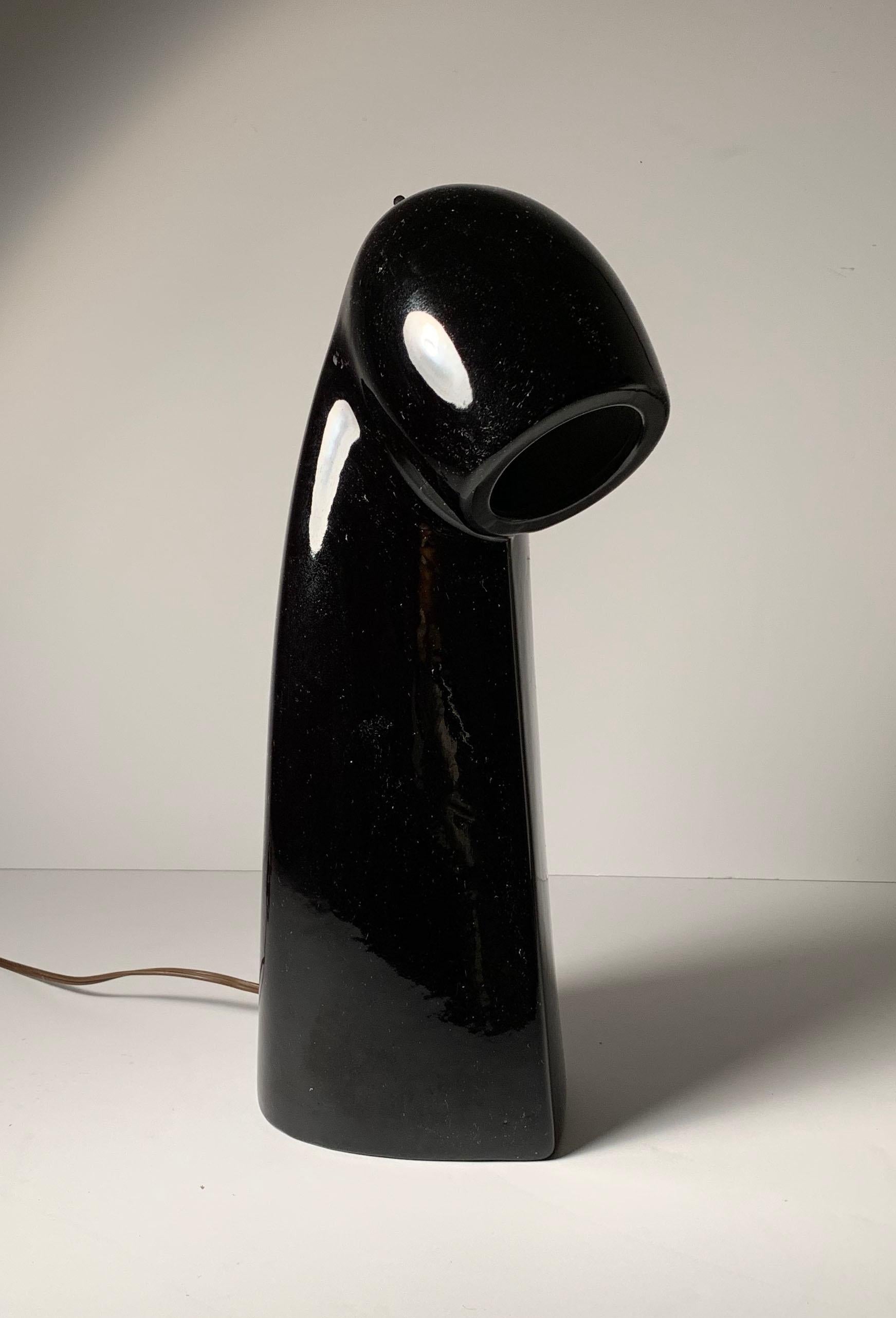 Mid-Century Modern Vintage Gloss Black Ceramic Table Lamp For Sale