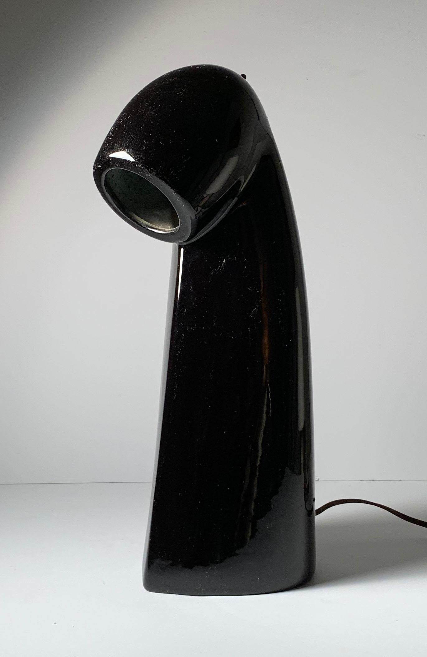 Vintage Gloss Black Ceramic Table Lamp In Good Condition For Sale In Chicago, IL