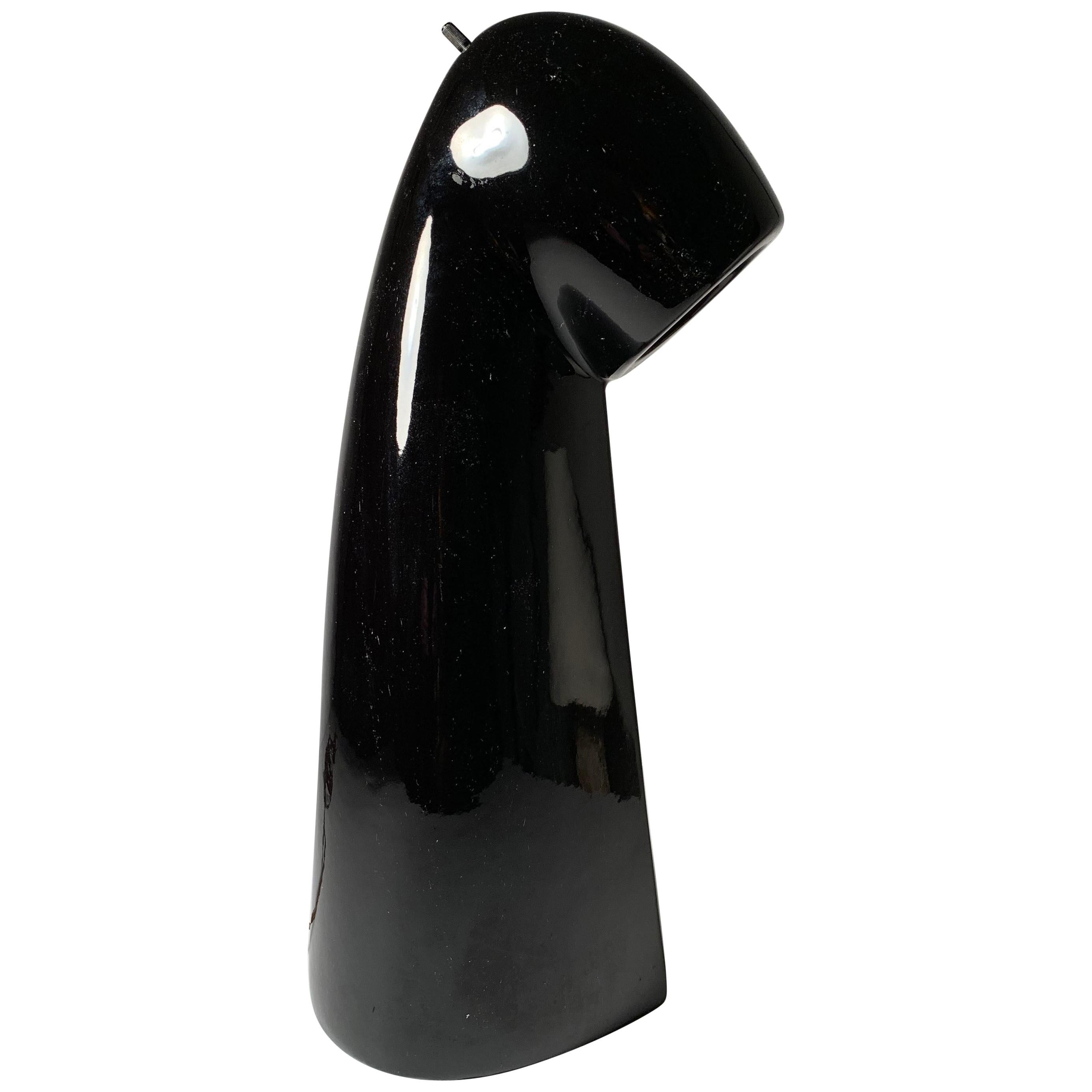 Schwarze, glänzende Keramik-Tischlampe im Angebot
