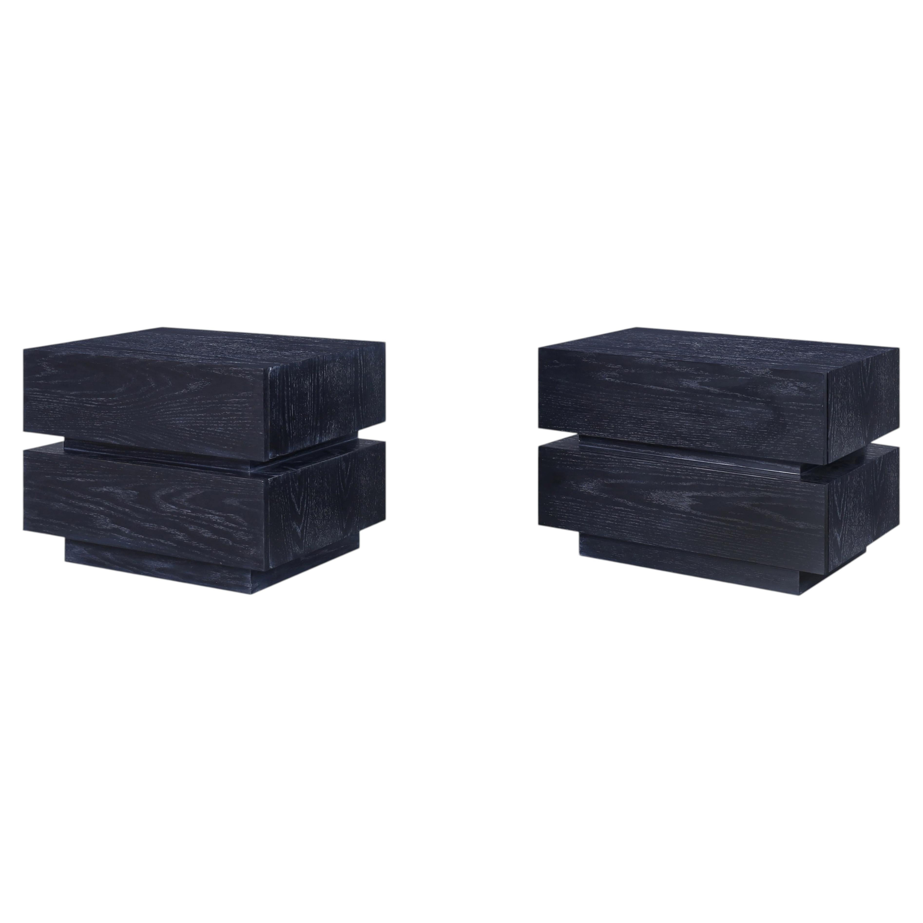 Vintage Black Cerused Nightstands by Steve Chase