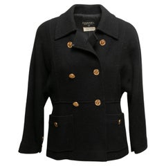 Vintage Black Chanel Boutique Double-Breasted Tweed Jacket Size US S
