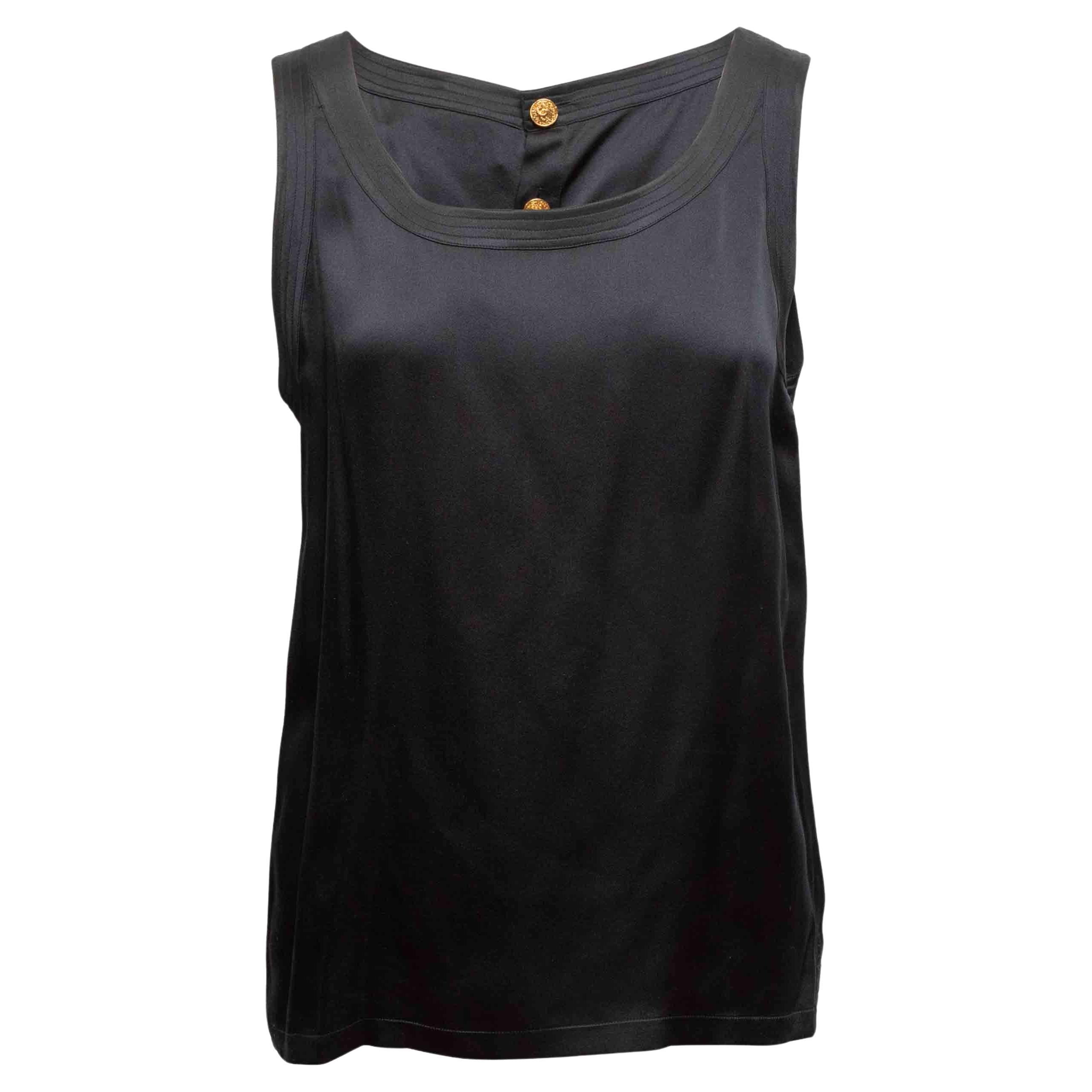 Vintage Black Chanel Boutique Silk Sleeveless Top Size FR 42