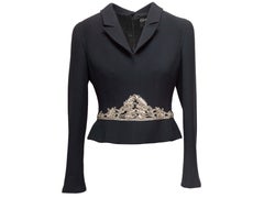 Vintage Black Chanel Embellished Wool Blazer Top Size FR 42
